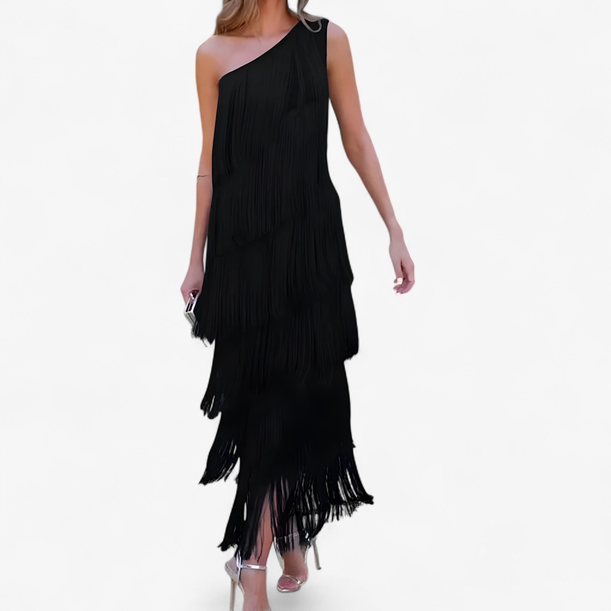 Liana | Abito Elegante con Frange – Movimento Che Incanta a Ogni Passo - Nero - abito da ballo abito da festa abito elegante donna look da sera vestito con frange vestito glamour - Concept Palermo