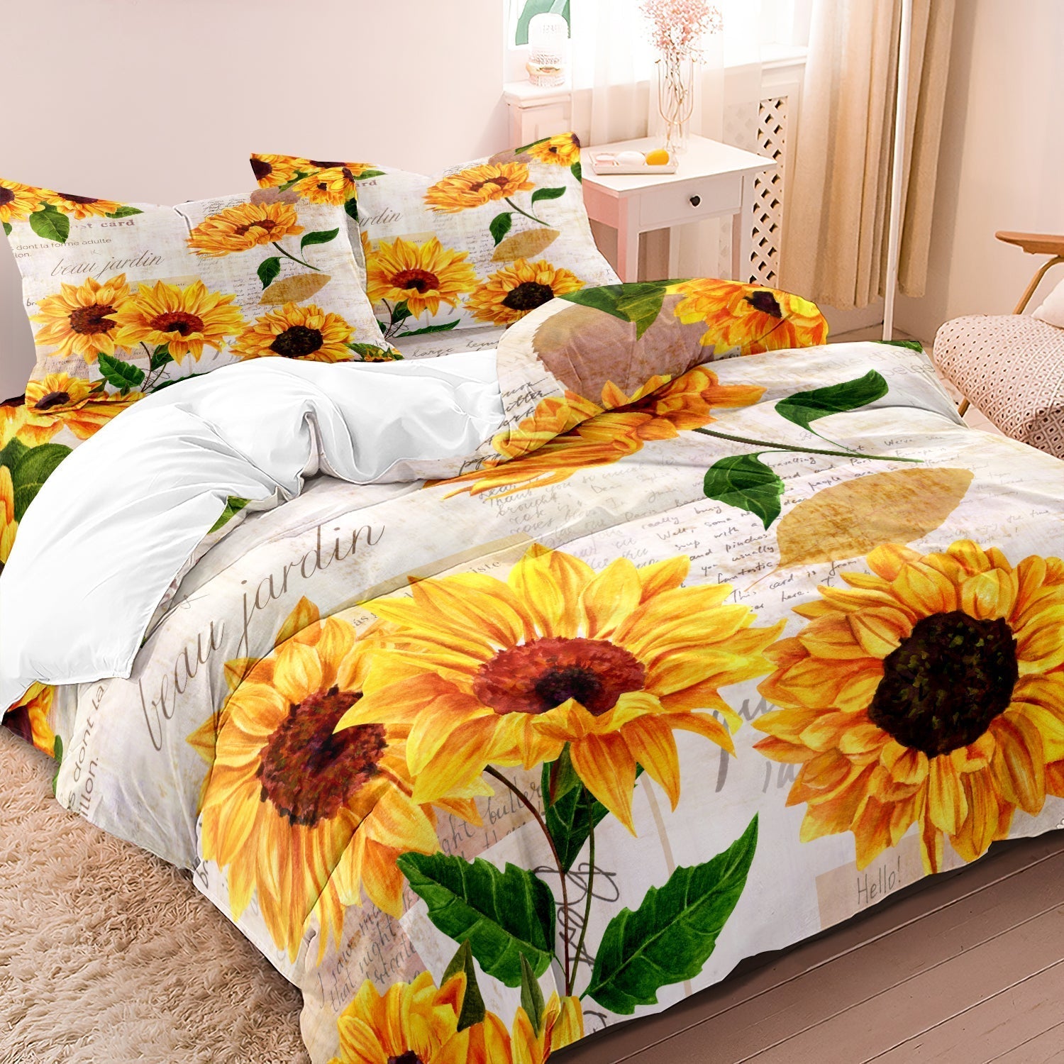 Lussuosi strati - Set di biancheria da letto con copripiumino a fiori di girasole | Gogh | Francia | Beau Jardin - EU King - bed sheets Bedding - Concept Palermo