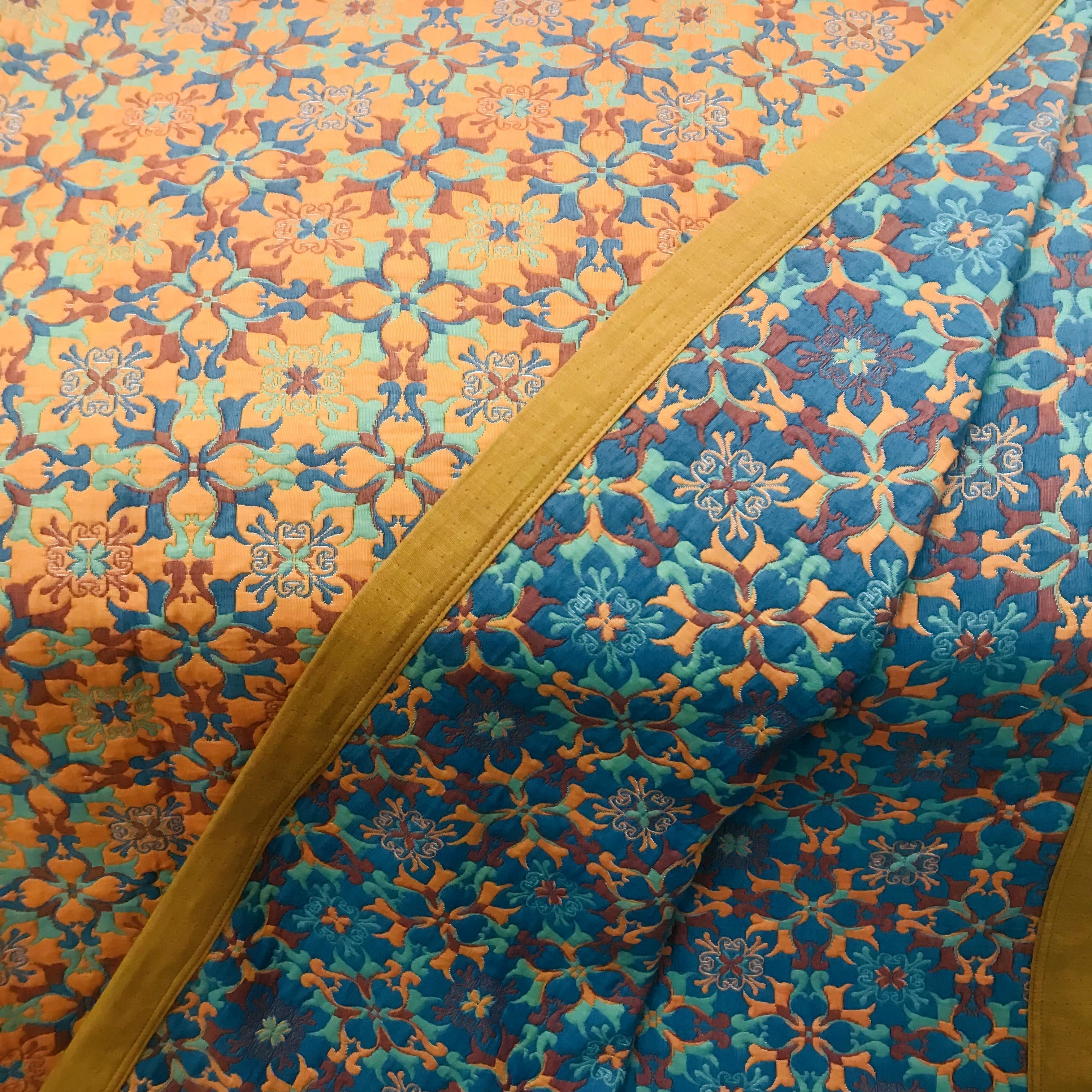 Stile etnico | Quilt in cotone a sei strati con motivo arancione e blu - - Blanket comforter quilts - Concept Palermo