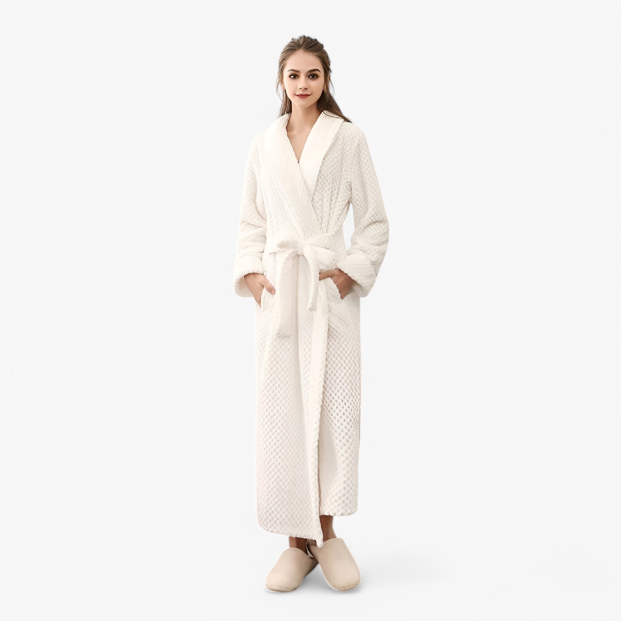 Sofia | Morbido Accappatoio in Pile - - Autumn Bathrobes Fleece Fluffy Long Sleeve Nightgown Pajama Pocket Robe Sleepwear Solid Color Spring Winter Women - Concept Palermo
