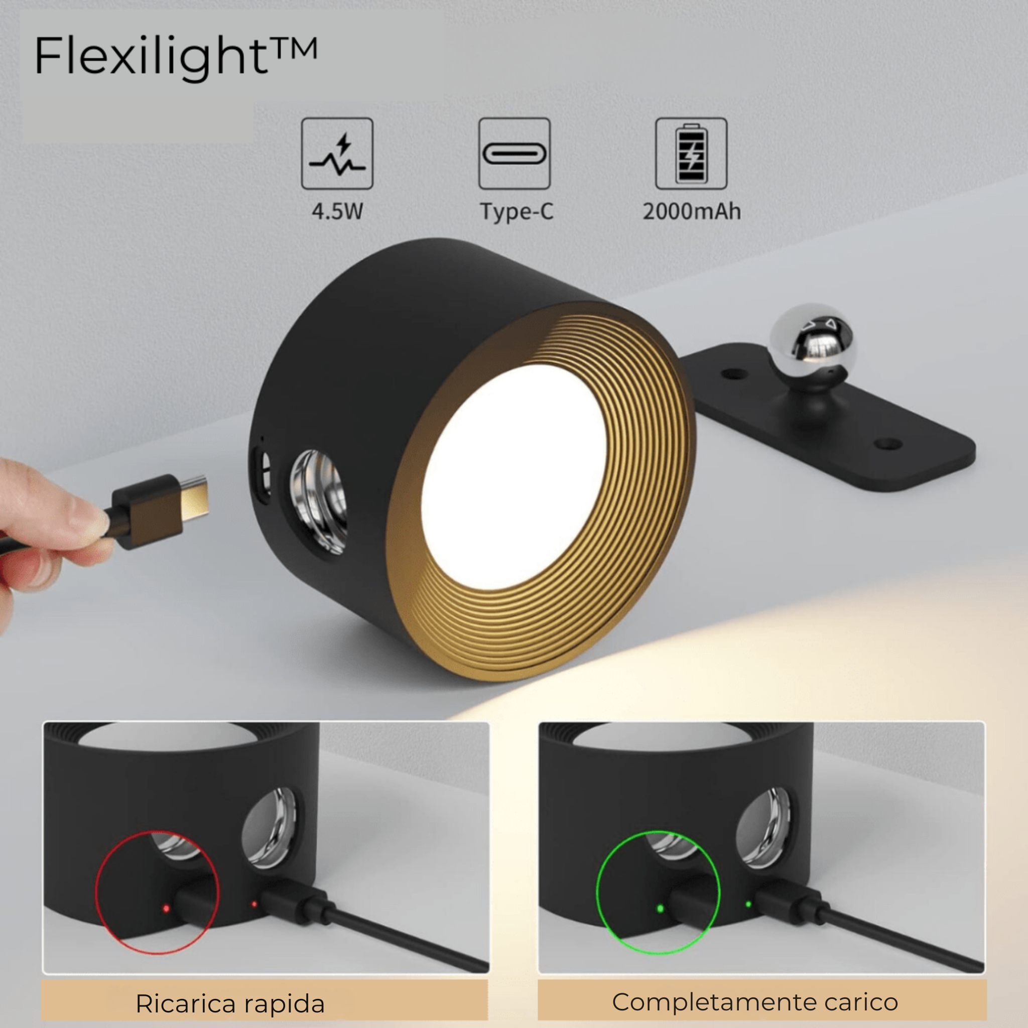 Flexilight™ | Lampada da parete wireless ricaricabile a 360° - - home Væglamper - Concept Palermo