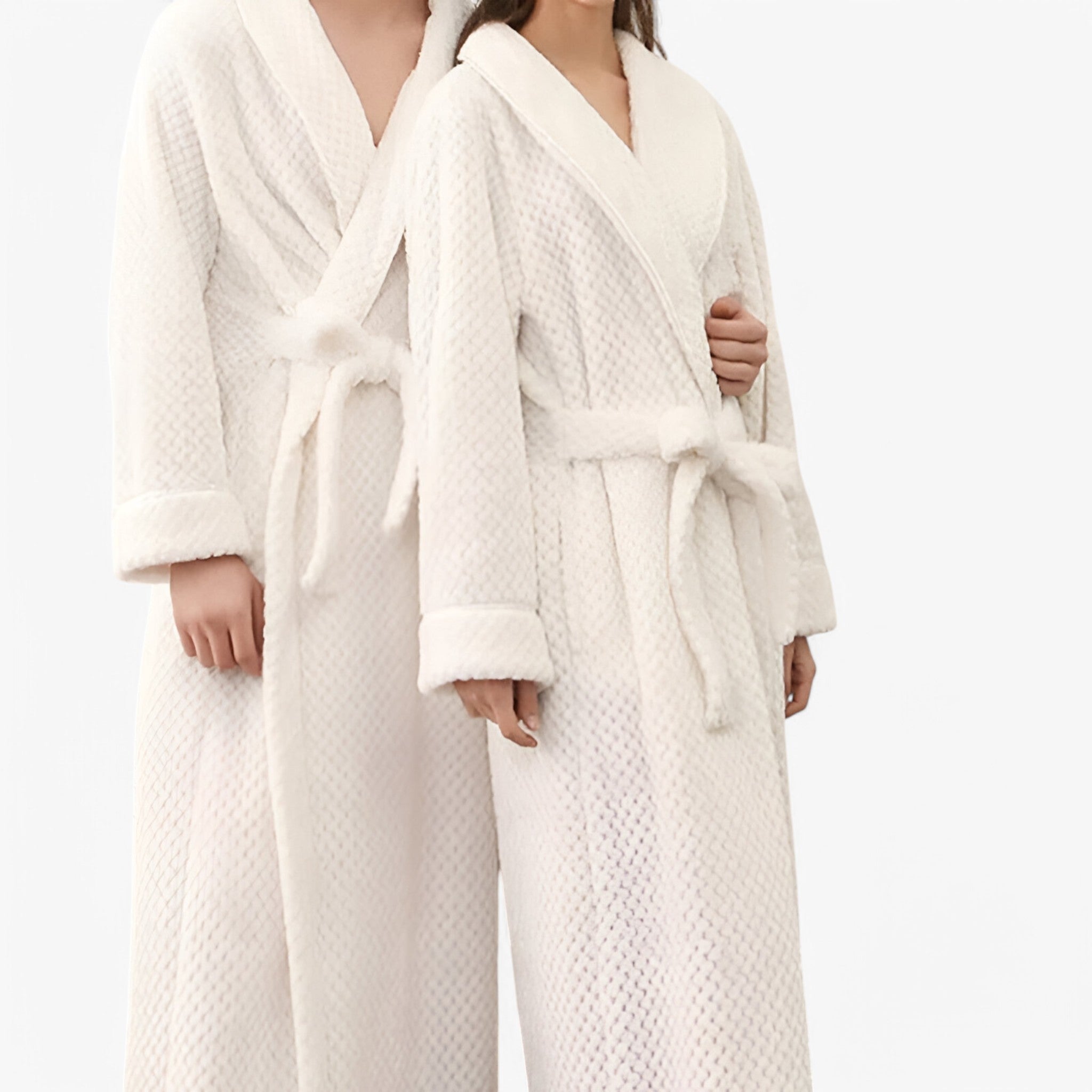 Sofia | Morbido Accappatoio in Pile - Bianco - Autumn Bathrobes Fleece Fluffy Long Sleeve Nightgown Pajama Pocket Robe Sleepwear Solid Color Spring Winter Women - Concept Palermo