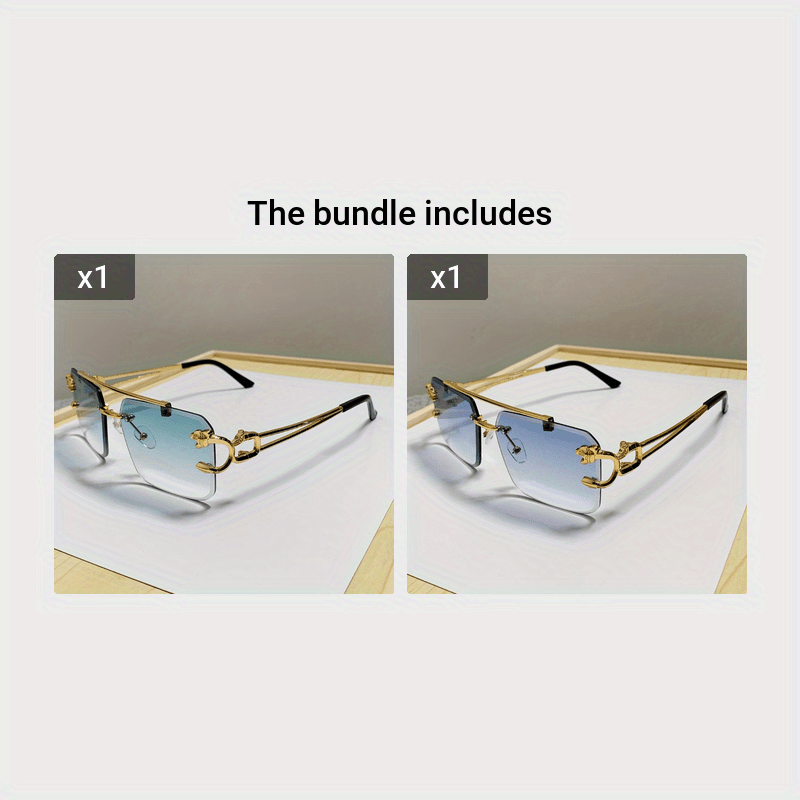1 paio di occhiali da sole quadrati alla moda senza montatura per uomo - Vegetale+Blu - Fashion Sunglasses Sunglasses - Concept Palermo