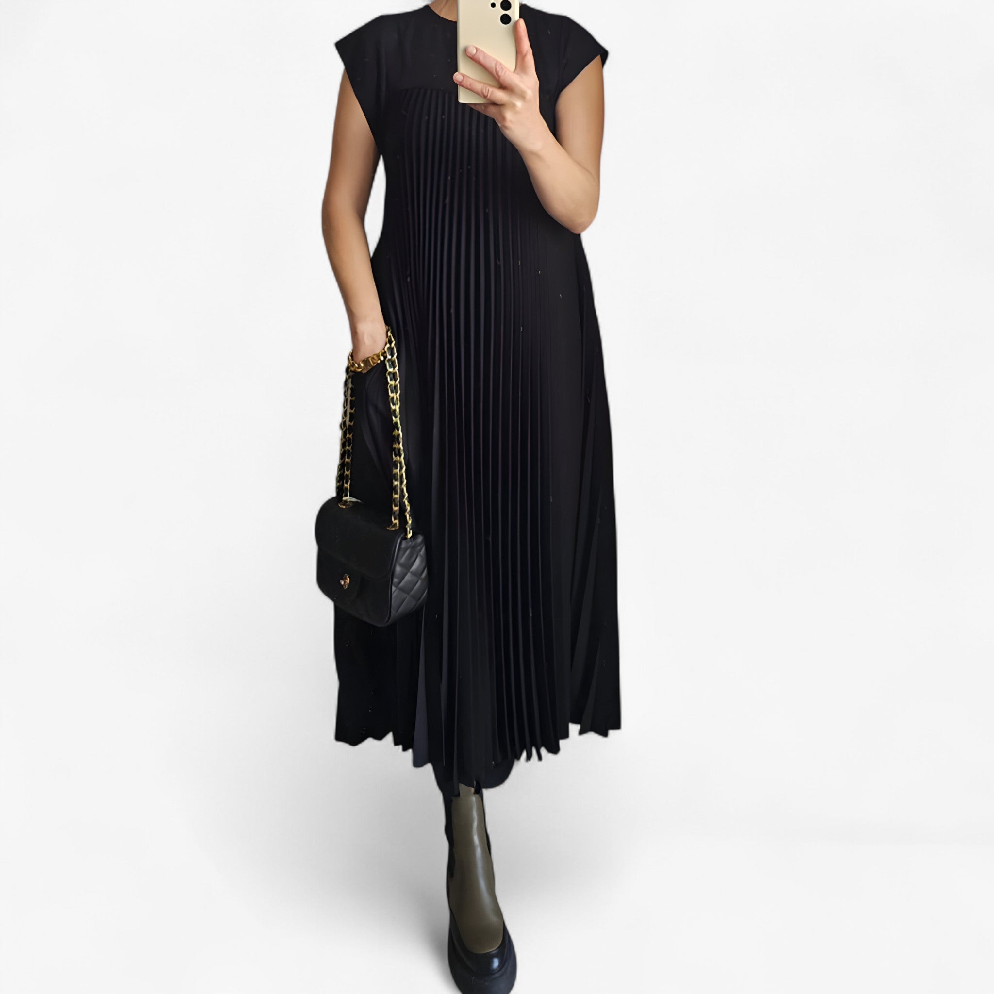 Aduana | Vestito Senza Maniche con Pieghe Eleganti - Nero - - Concept Palermo
