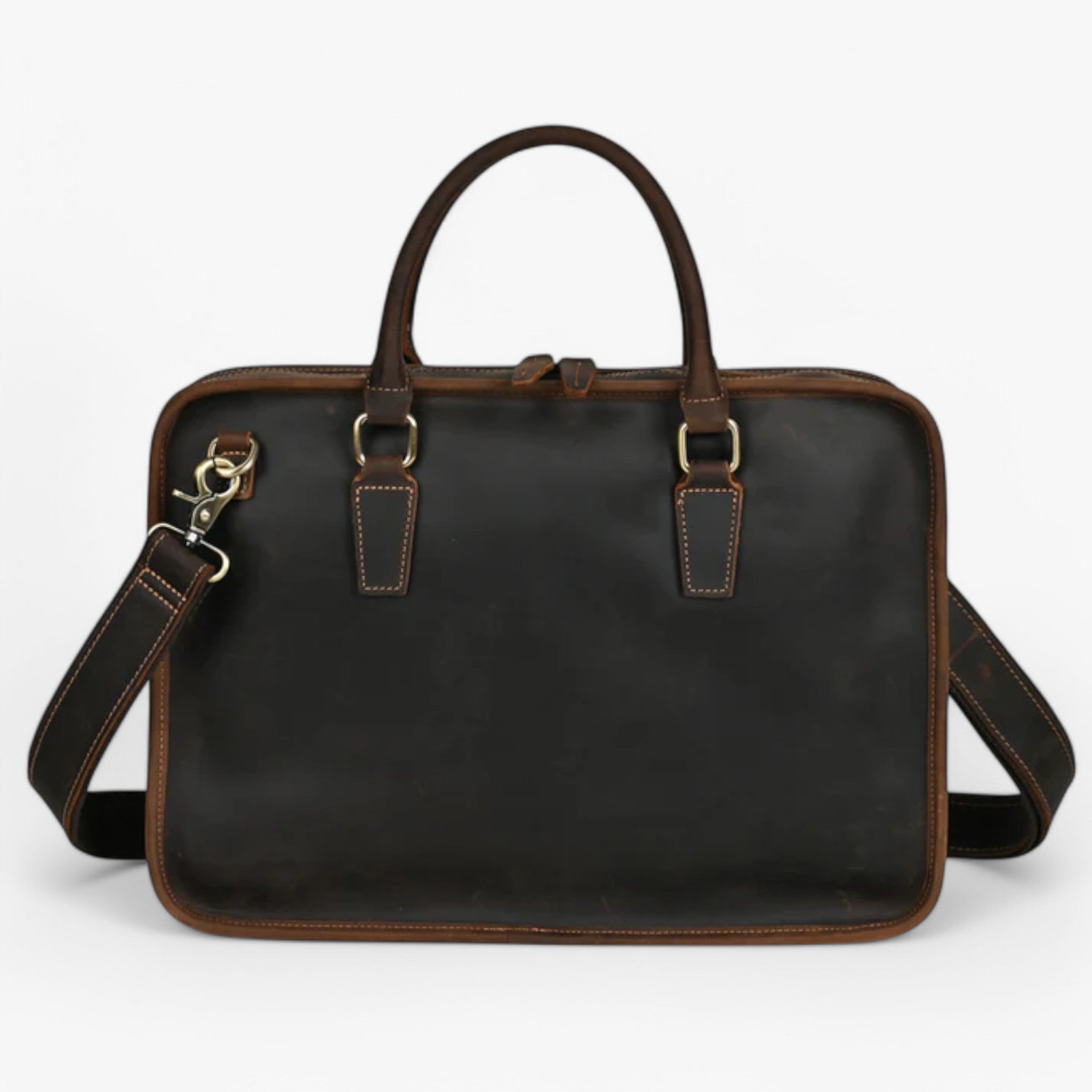 Ugo | Borsa porta computer in pelle con tracolla - Marrone scuro - - Concept Palermo