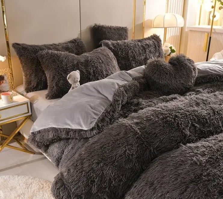 Softy | Set (5 pezzi) Coperta in microfibra morbida e spessa per l'inverno - Grigio Nero - Blankets Fleece - Concept Palermo