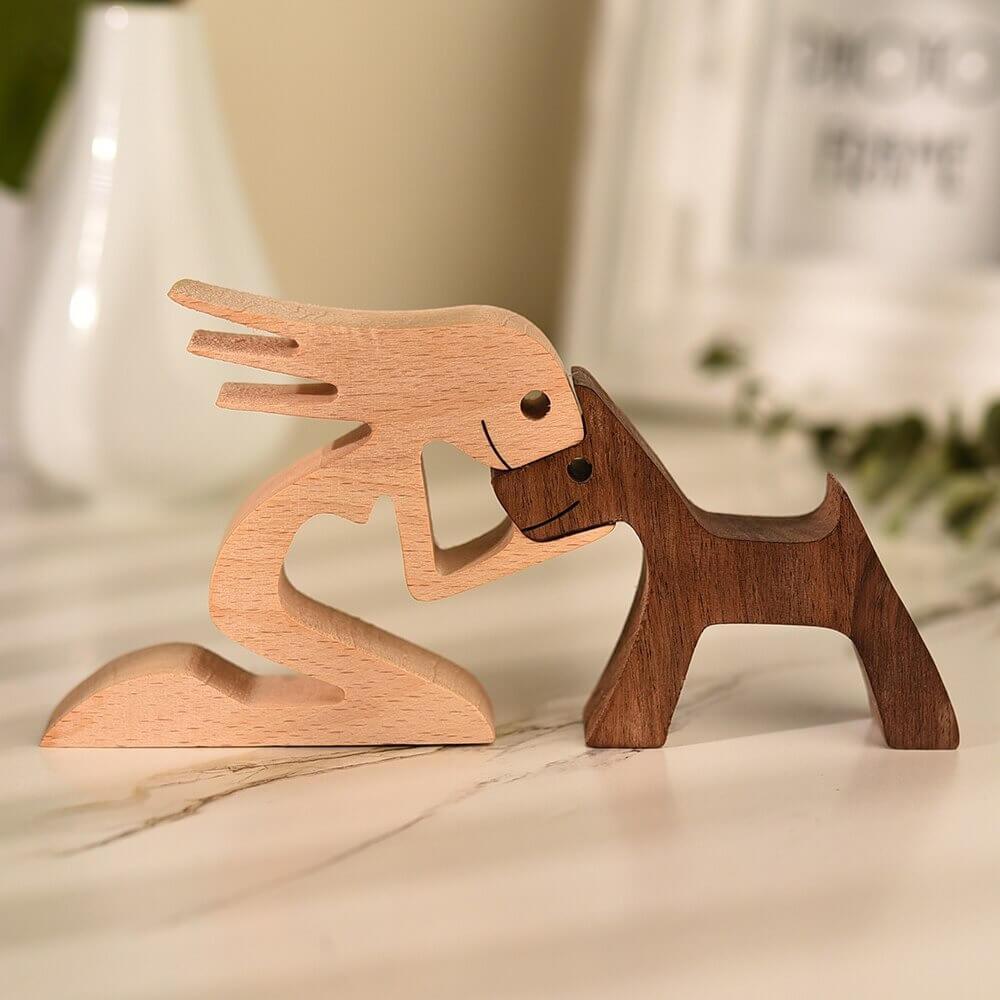 Scultura in legno di uomo e cane - Donna con cane - M1548 new_for_google - Concept Palermo
