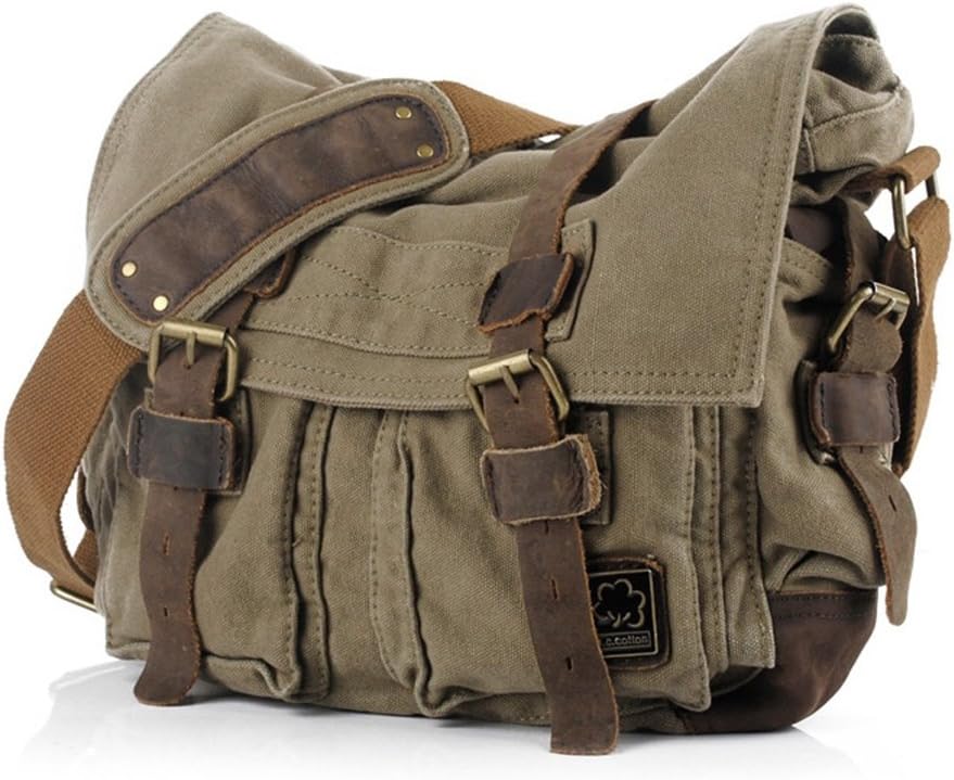 Jonon Borsa a tracolla vintage militare in tela per laptop da 13,3-17 pollici (misura 14,7 pollici, verde), Verde - - - Concept Palermo
