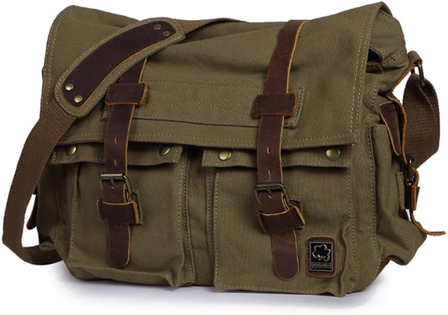 Jonon Borsa a tracolla vintage militare in tela per laptop da 13,3-17 pollici (misura 14,7 pollici, verde), Verde - - - Concept Palermo