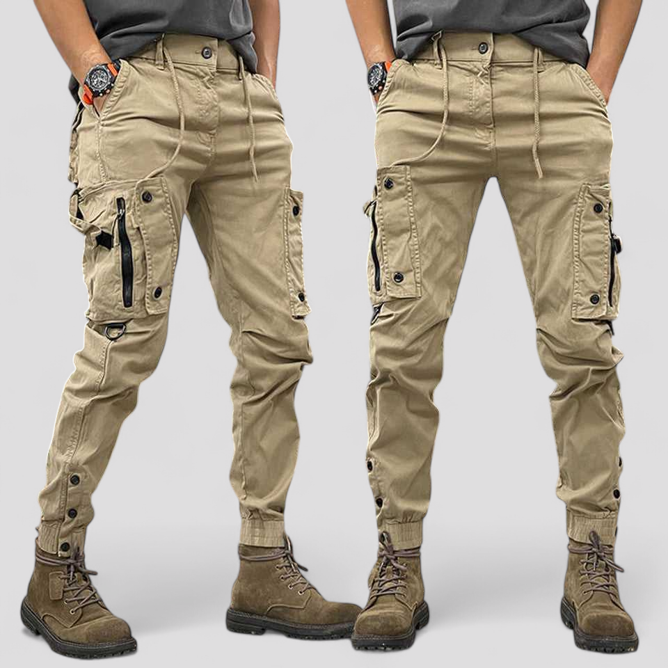 Jeno | Pantaloni Cargo Uomo Con Tasche Laterali - Beige - abbigliamento attivo pantaloni al lavoro pantaloni cargo pantaloni comodità pantaloni eleganti pantaloni funzionali pantaloni outdoor pantaloni resistenti pantaloni versatili stile urbano - Concept Palermo
