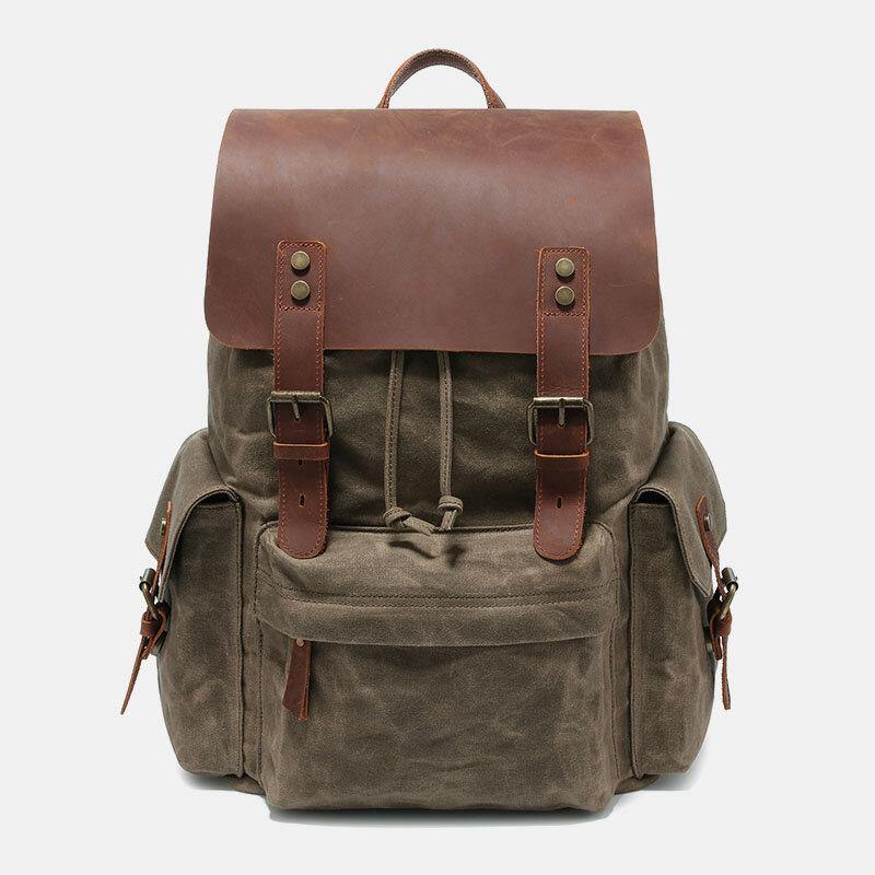 Zaino per laptop RetroRider in tela e pelle - Verde militare - Backpacks - Concept Palermo