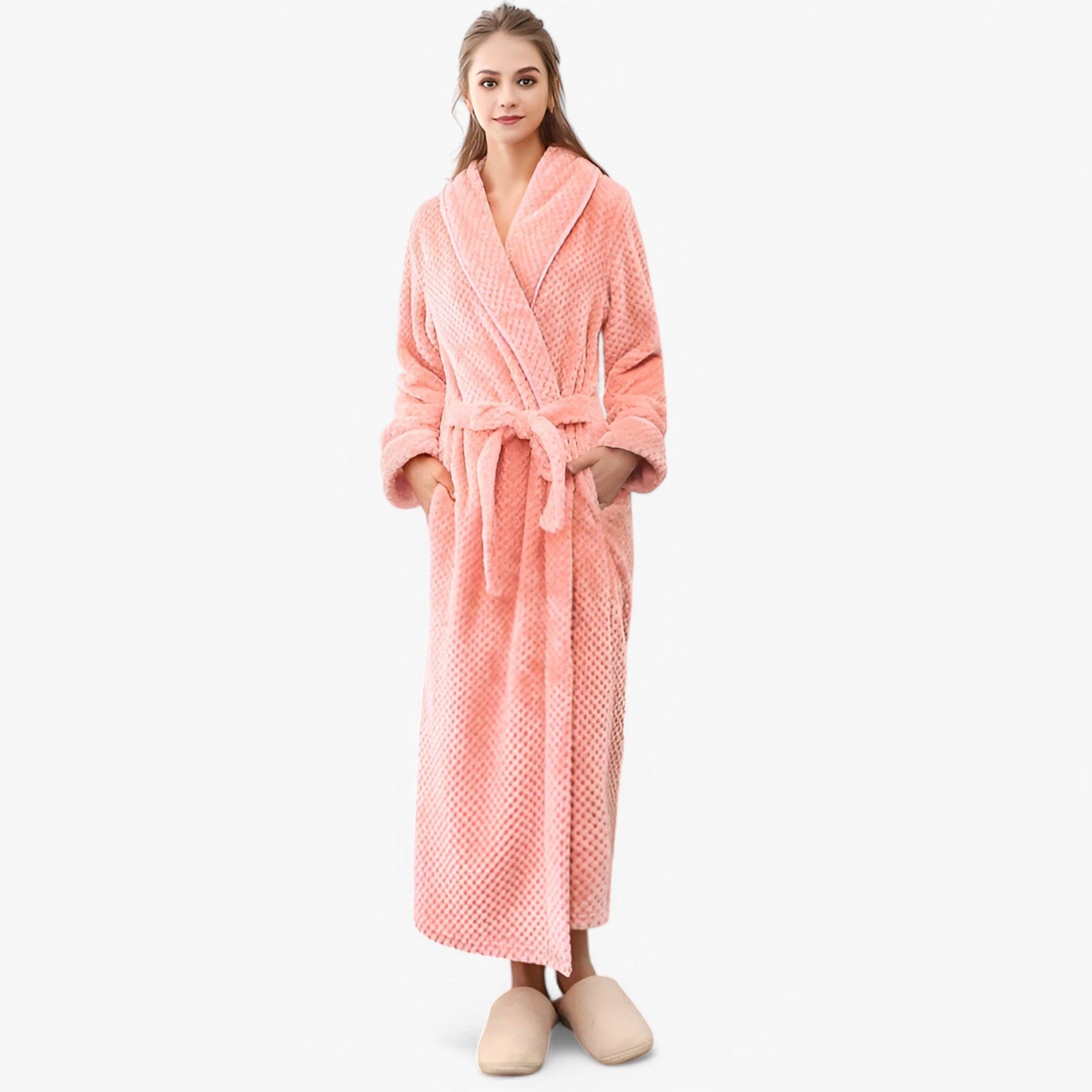 Sofia | Morbido Accappatoio in Pile - Rosa chiaro - Autumn Bathrobes Fleece Fluffy Long Sleeve Nightgown Pajama Pocket Robe Sleepwear Solid Color Spring Winter Women - Concept Palermo