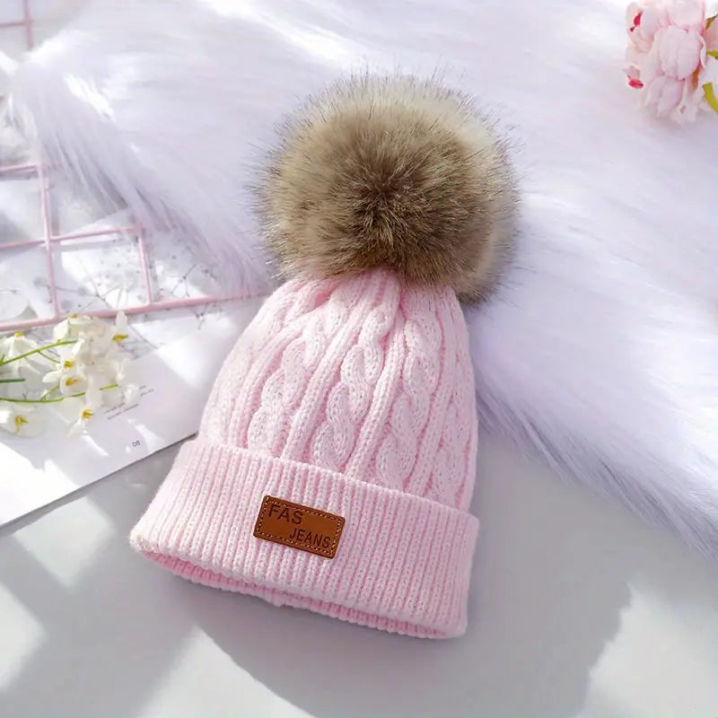 Berretto a pompon lavorato a maglia - Rosa - - Concept Palermo