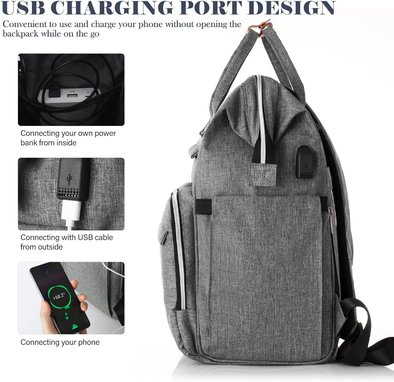 Zaino portacomputer da 15,6 pollici per donna, impermeabile e antifurto, zaino scolastico per ragazze, ragazze adolescenti, zaino da donna per viaggi, lavoro, università, grigio - - Backpacks Bags - Concept Palermo