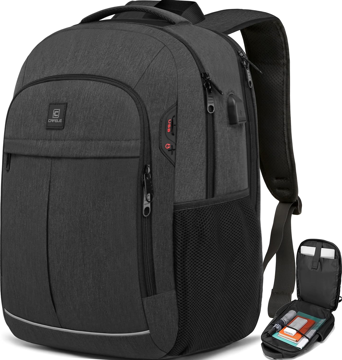 Clara | Zaino per laptop 17,3” - Viaggio TSA, USB, Grigio impermeabile - - - Concept Palermo