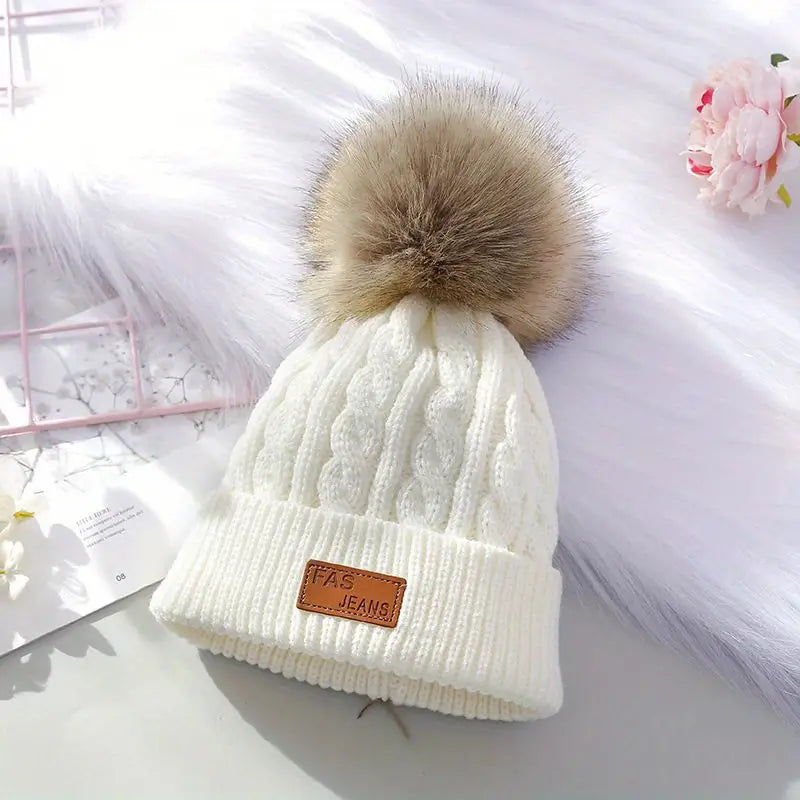 Berretto a pompon lavorato a maglia - Bianco - - Concept Palermo