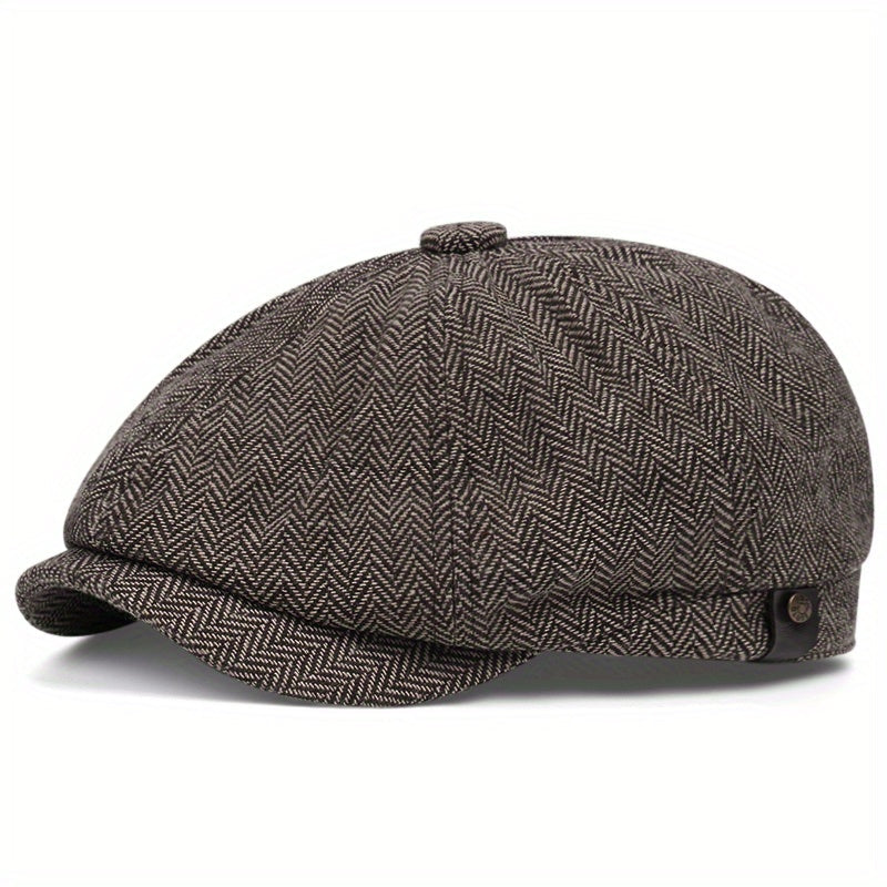 Cappellino retrò con otto pannelli in tessuto tweed a spina di pesce, berretto casual a righe - Cachi - caps hats - Concept Palermo