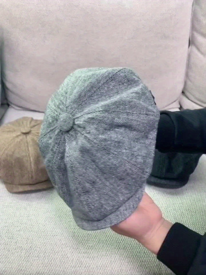 Cappellino retrò con otto pannelli in tessuto tweed a spina di pesce, berretto casual a righe - - caps hats - Concept Palermo