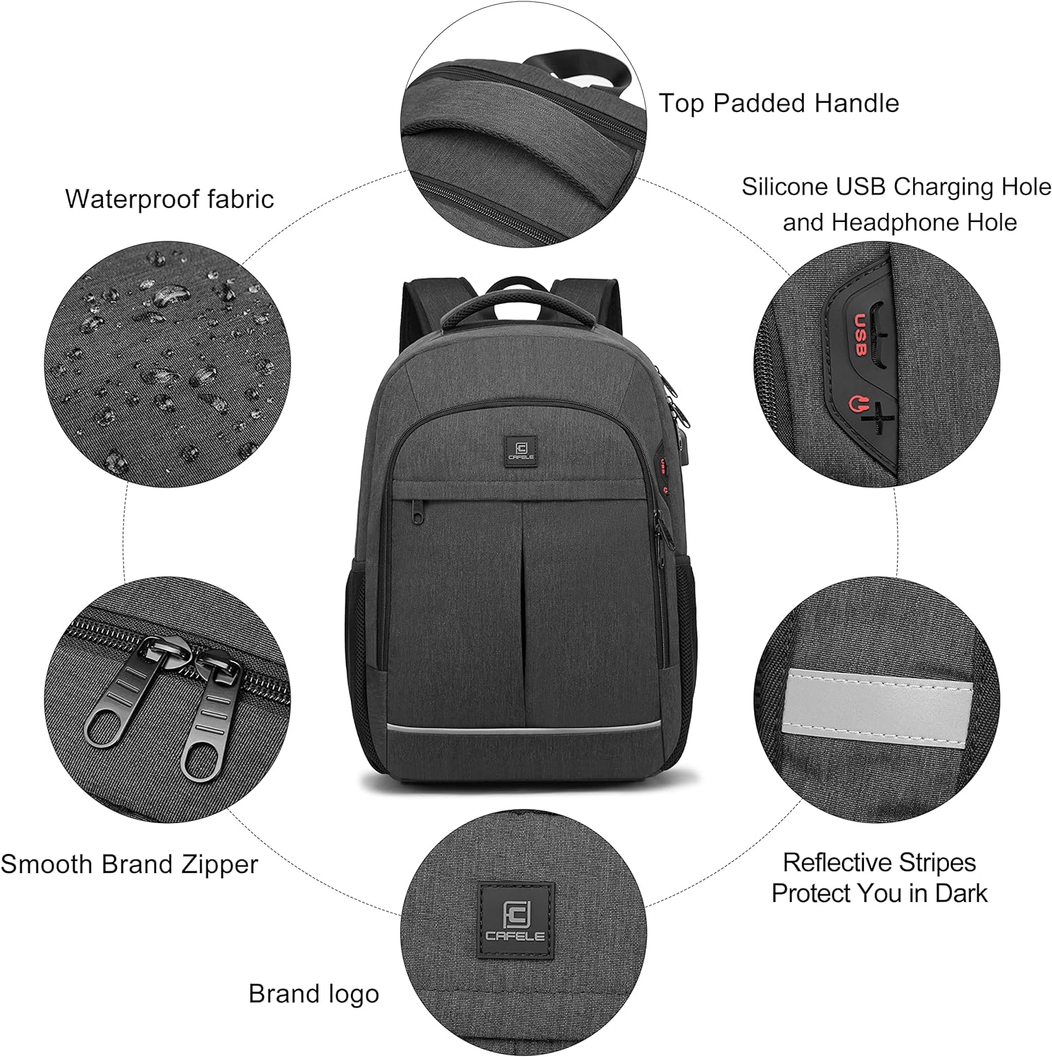 Clara | Zaino per laptop 17,3” - Viaggio TSA, USB, Grigio impermeabile - - - Concept Palermo