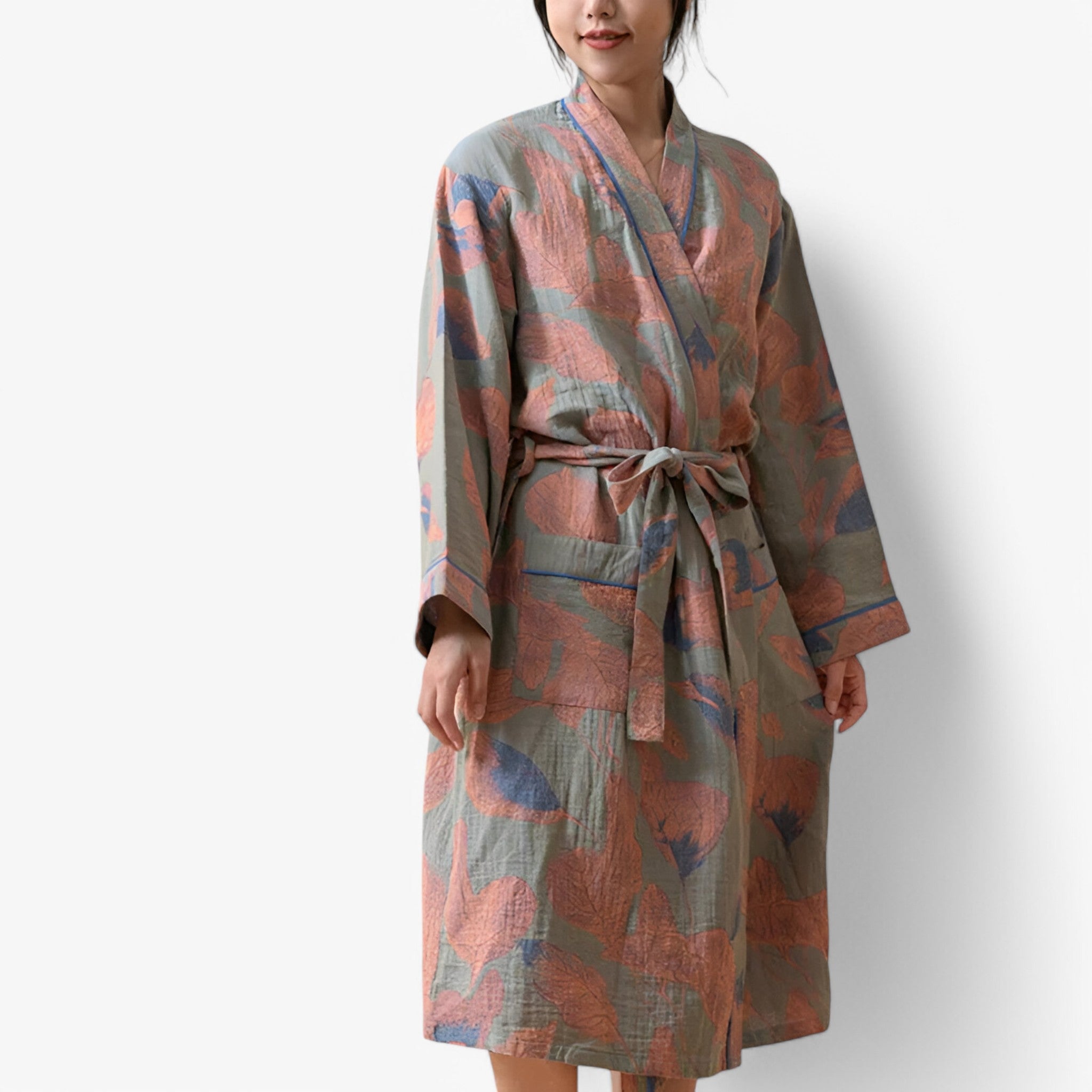Aurora | Grande cuffia da bagno con cordino - Verde e Rosa Unica - Bathrobes Cotton Leaf Nightgown Sleepwear Women - Concept Palermo
