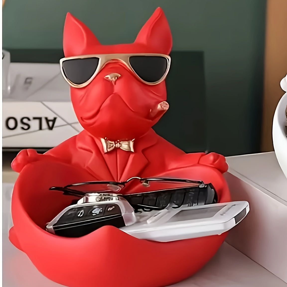 Sander | Vassoio portaoggetti Bulldog nero per la decorazione della casa - Rosso - aitest Decoratie - Concept Palermo