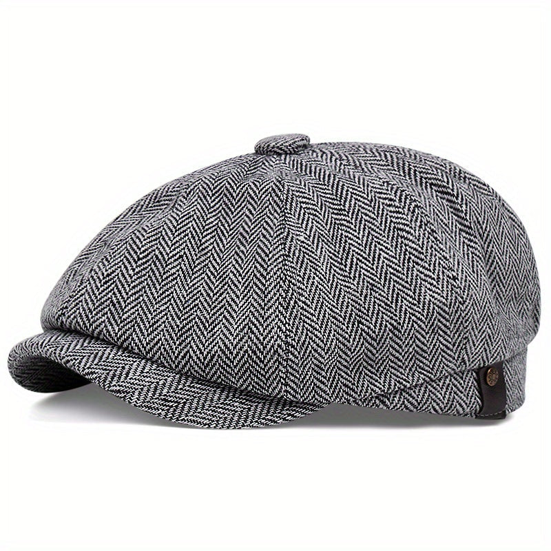 Cappellino retrò con otto pannelli in tessuto tweed a spina di pesce, berretto casual a righe - Grigio 1 - caps hats - Concept Palermo