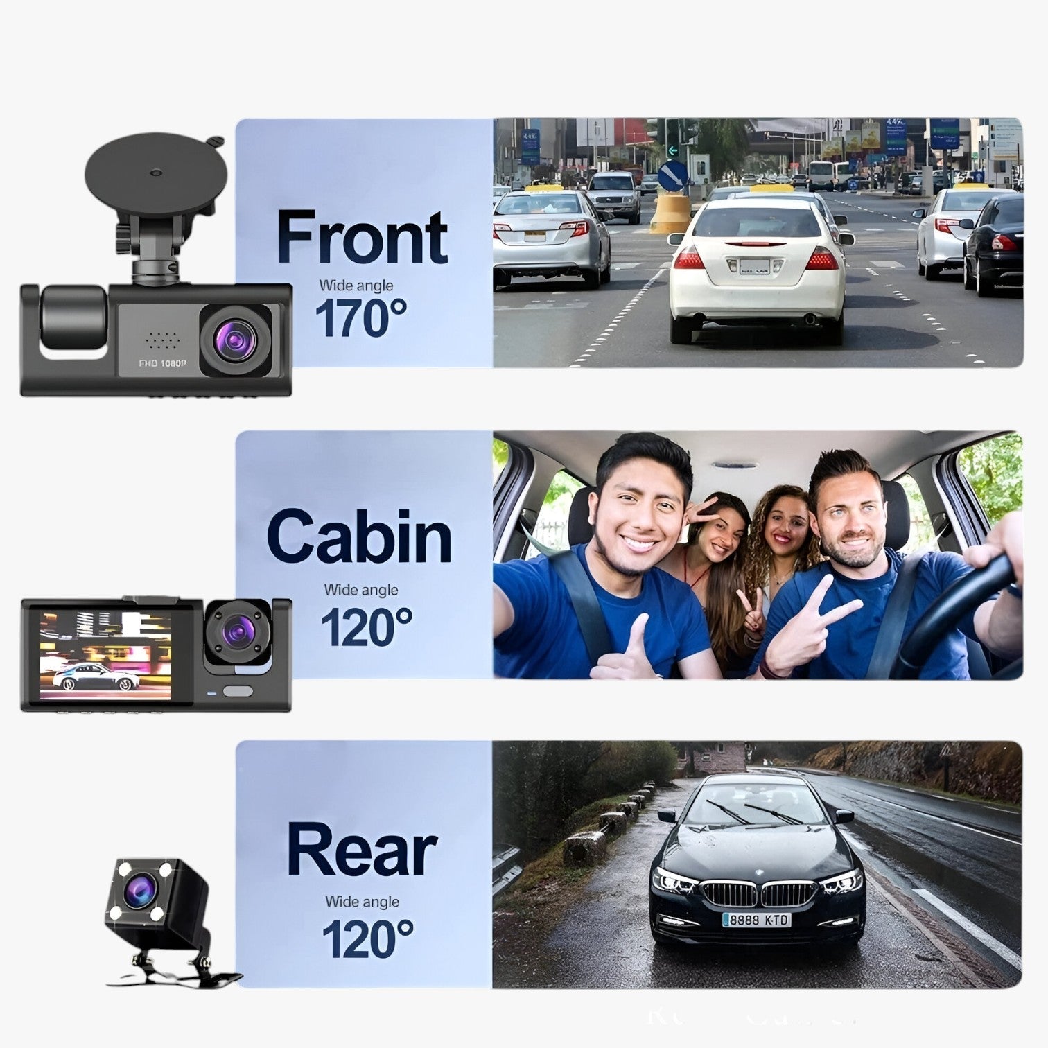 Kayson | Dashcam per auto a 3 canali - Sempre immagini chiare, giorno e notte - - camera gadget - Concept Palermo