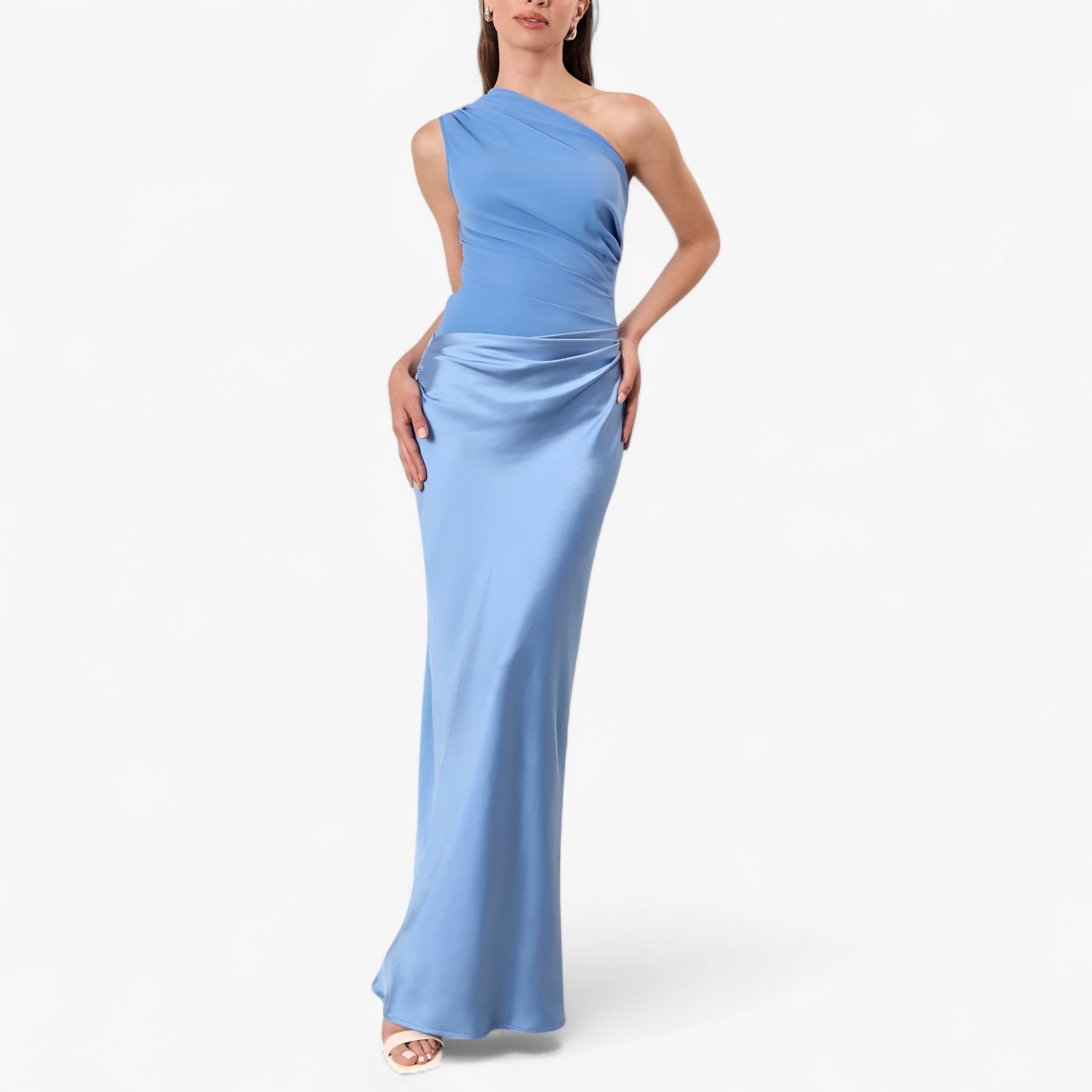 Lucie | Abito Donna Maxi Elegante Asimmetrico - Blu - abito da cerimonia abito da matrimonio abito elegante da donna abito maxi elegante abito spalla unica moda donna elegante vestito asimmetrico vestito con pieghe vestito per eventi vestito versatile - Concept Palermo