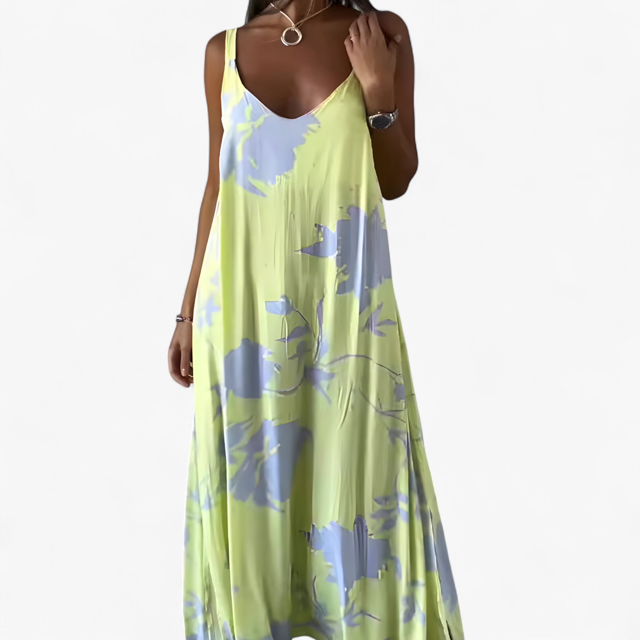 Daniela | Abito Donna Floreale Senza Maniche - Giallo - abito casual abito estivo abito femminile abito senza maniche fashion primavera estate moda estiva stile floreale vestito floreale vestito in cotone vestito leggero - Concept Palermo