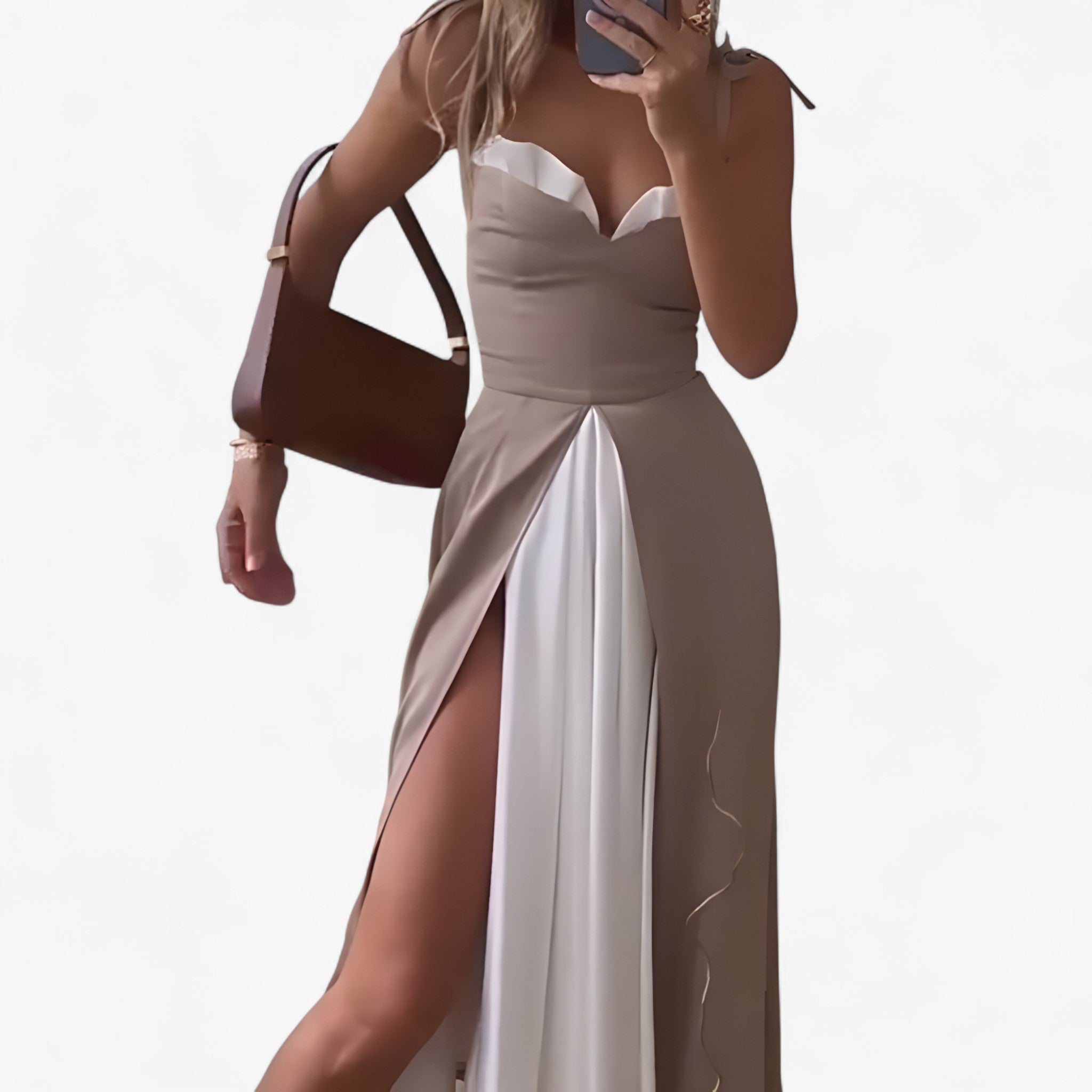 Beatrice | Abito Lungo Senza Maniche in Poliestere - - abbigliamento per eventi abito estivo abito lungo abito plissettato abito senza maniche design a blocchi di colore moda femminile taglio sottile in vita vestito elegante vestito versatile - Concept Palermo