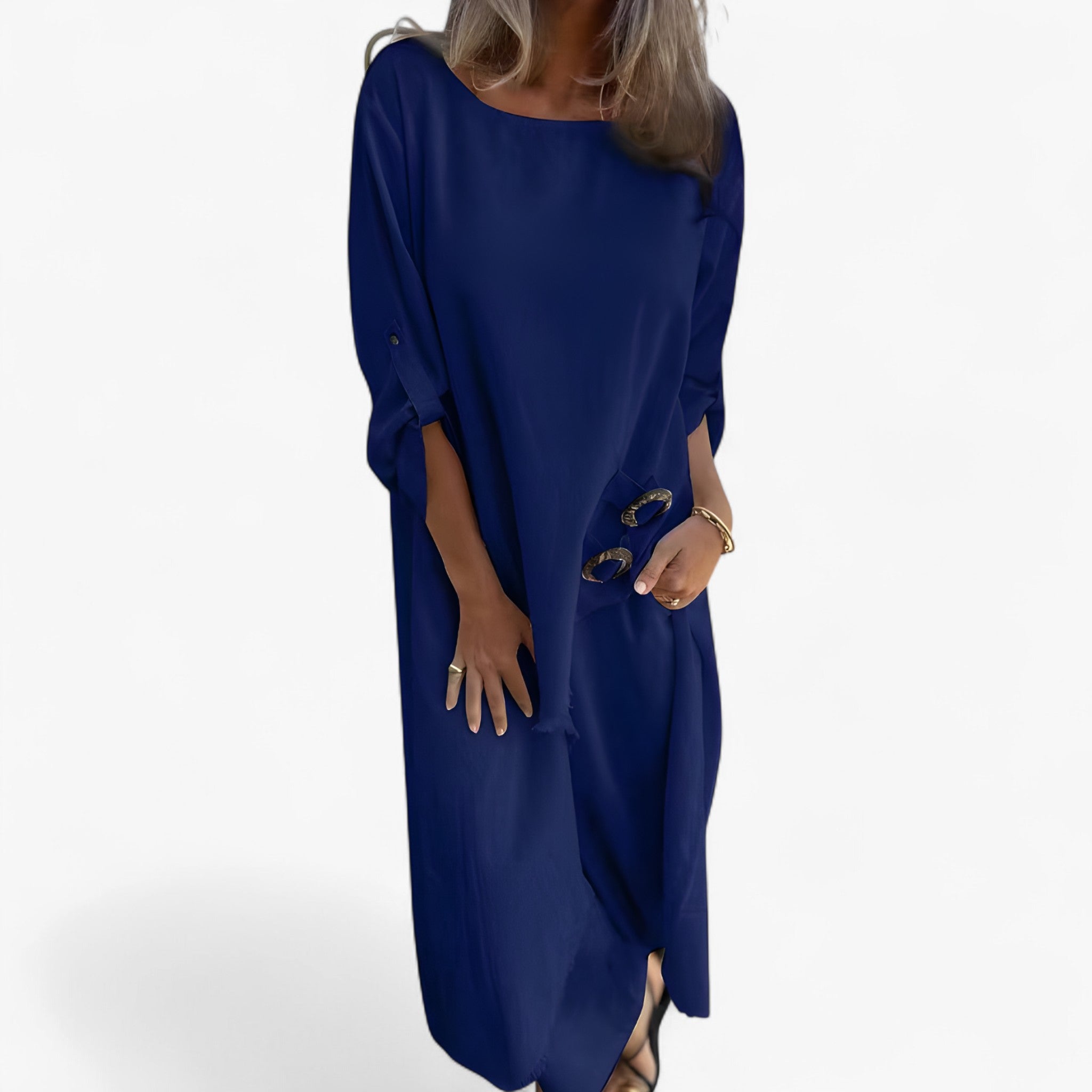 Mia | Abito e Pantaloni Donna in Cotone e Lino - Blu - abbigliamento estivo abbigliamento versatile abito e pantaloni moda primavera estate outfit elegante pantaloni comodi set in cotone e lino taglio irregolare tessuto traspirante vestibilità ampia - Concept Palermo