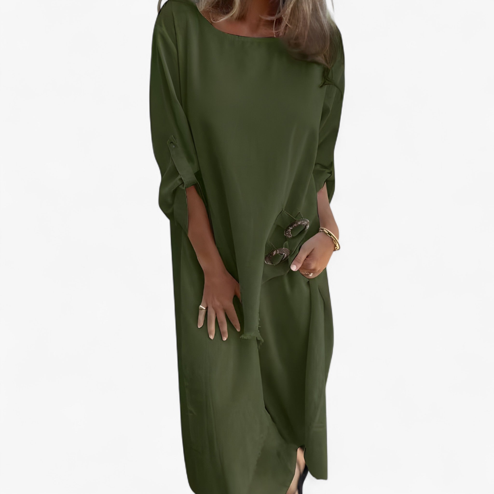 Mia | Abito e Pantaloni Donna in Cotone e Lino - Verde - abbigliamento estivo abbigliamento versatile abito e pantaloni moda primavera estate outfit elegante pantaloni comodi set in cotone e lino taglio irregolare tessuto traspirante vestibilità ampia - Concept Palermo