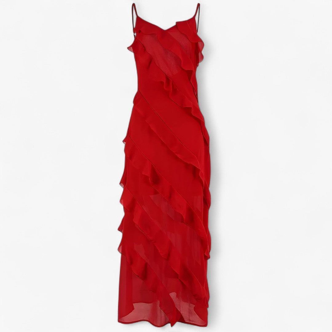 Grace | Abito lungo con spalline sottili e volant a strati - Rossa - DRESS Dresses female dress Maxi Dresses Mini Dresses - Concept Palermo