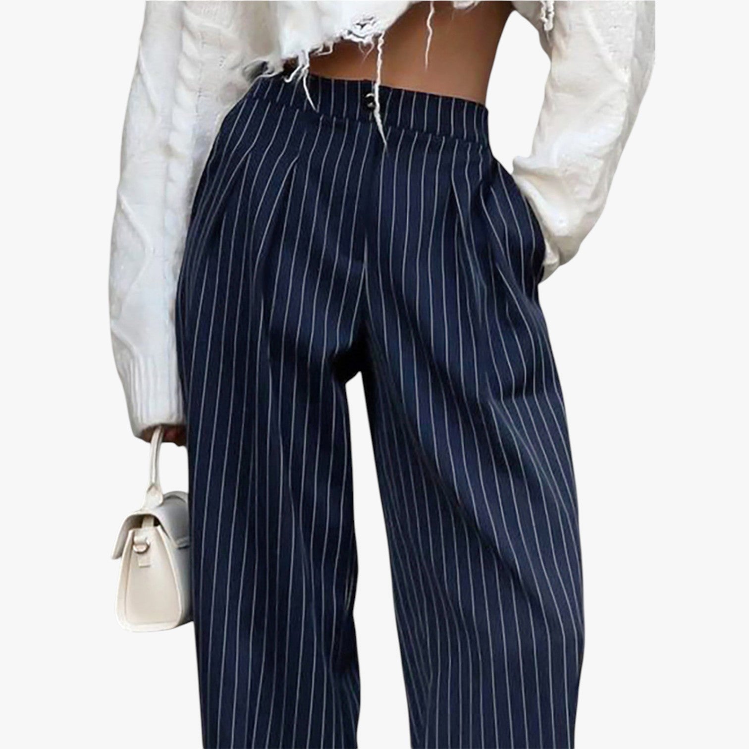 Sarah | Pantaloni a gamba larga con pieghe e righe - - clothing long pants pants pants for women regular regular fit women women pants woven fabric - Concept Palermo