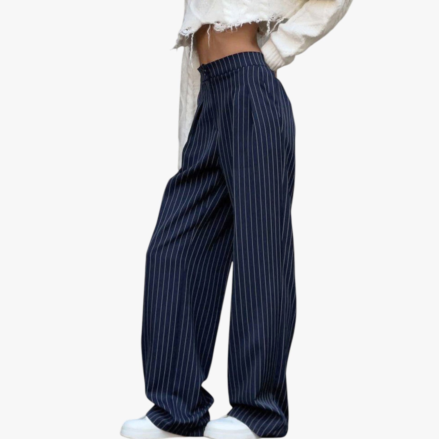 Sarah | Pantaloni a gamba larga con pieghe e righe - - clothing long pants pants pants for women regular regular fit women women pants woven fabric - Concept Palermo