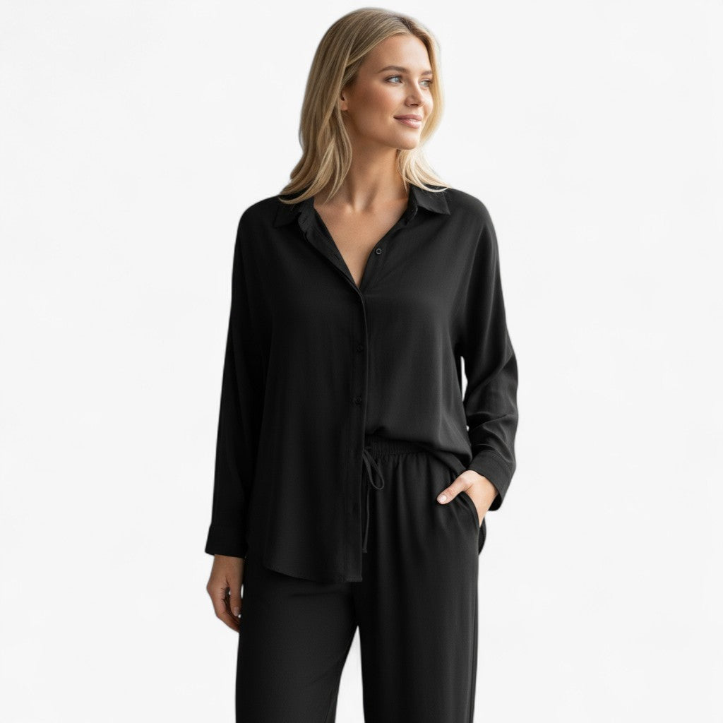 Beth | Completo Estivo Elegante in Lino e Cotone - - abbigliamento comodo abbigliamento traspirante abiti in lino camicia casual completo estivo moda rilassata outfit estivo pantaloni larghi set in lino e cotone stile naturale - Concept Palermo
