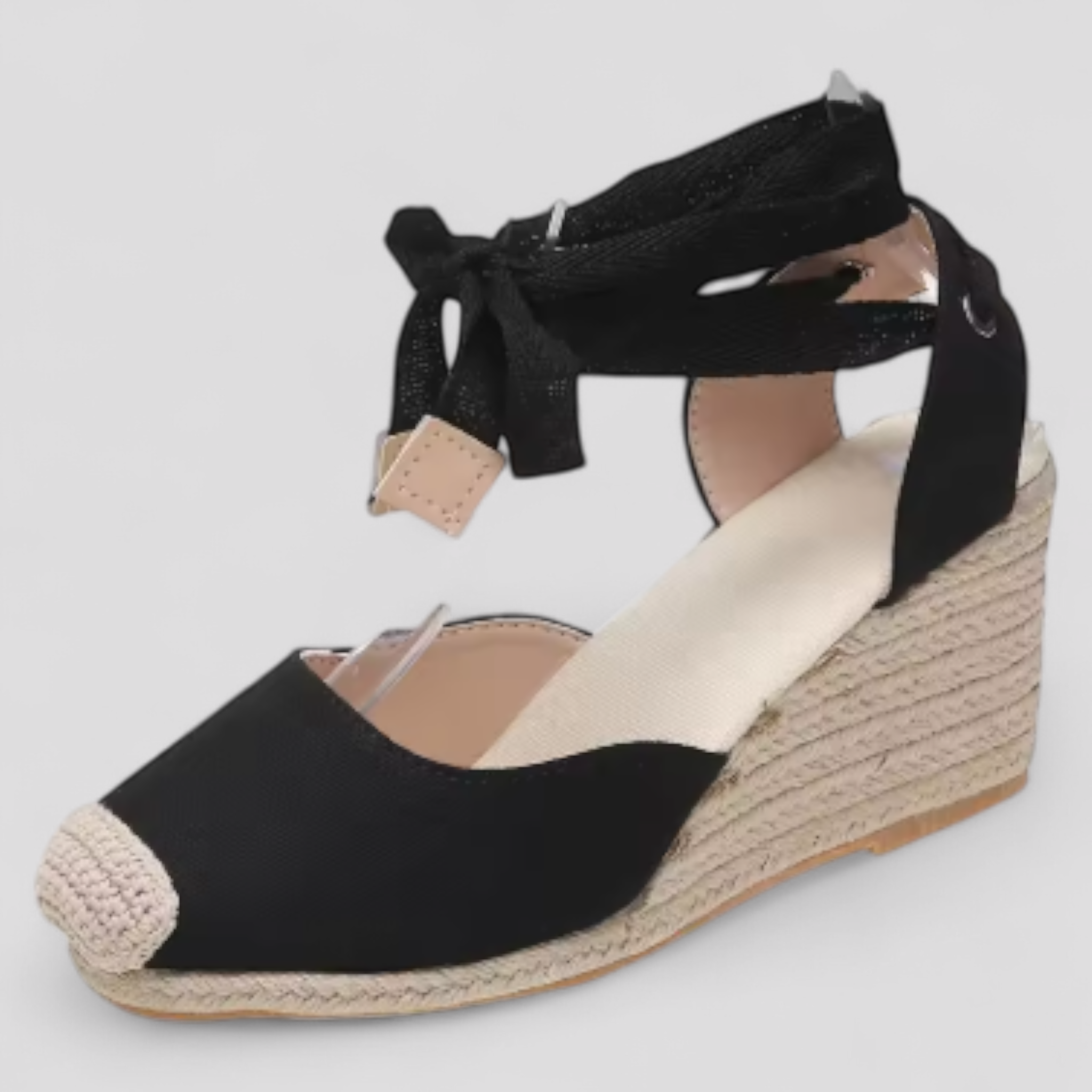 Zeppe estive con lacci alla caviglia in stile espadrillas - Nero - Accessoires Dames Sandalen Schoenen - Concept Palermo