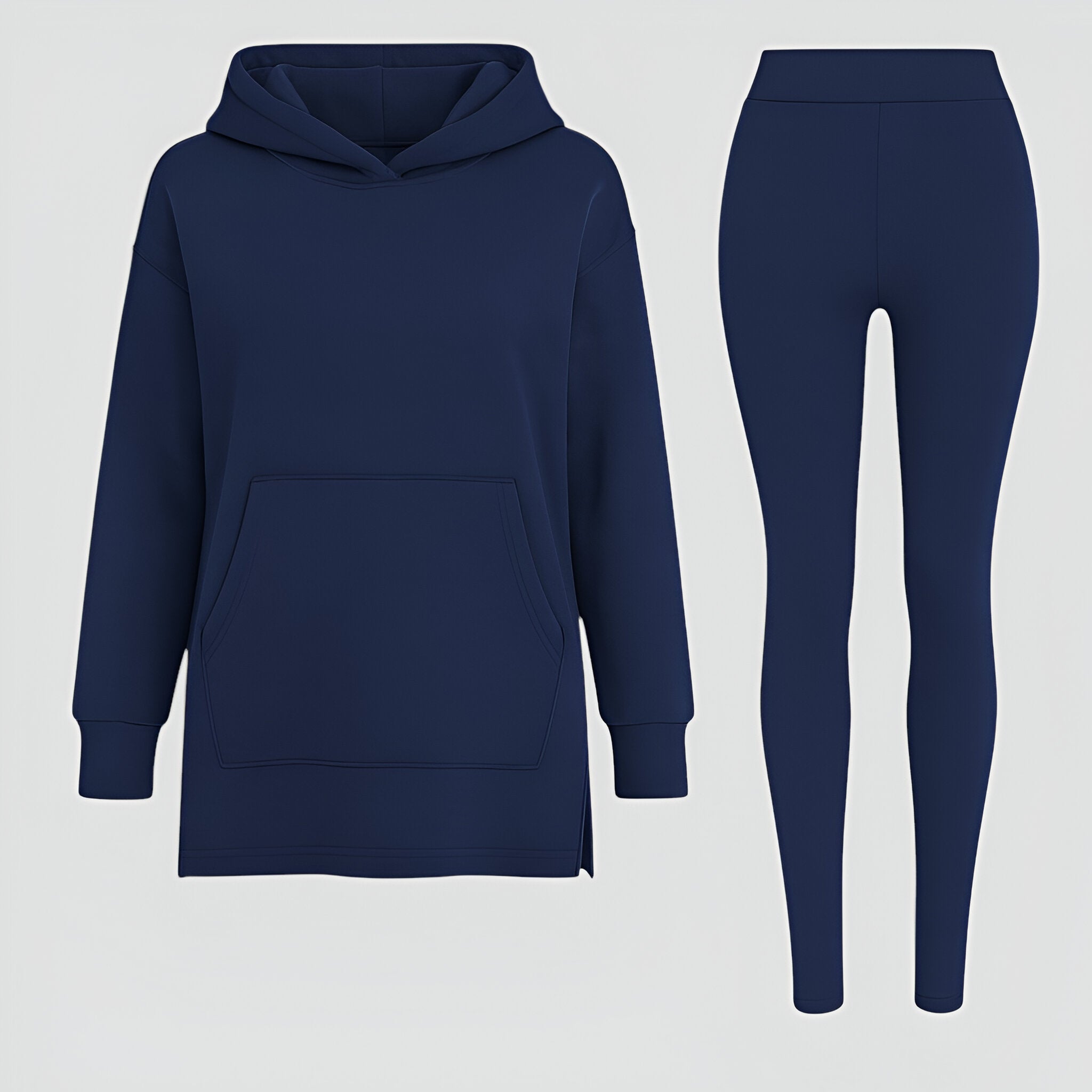 Evelyn | Set felpa e leggings - Comfort e Stile Senza Sforzo - Blu Navy - Moda Senza Sforzo Outfit Casual Chic Outfit Relaxato Set Comfort Quotidiano Set Felpa con Leggings a Mezza Lunghezza Set Felpa Elegante - Concept Palermo