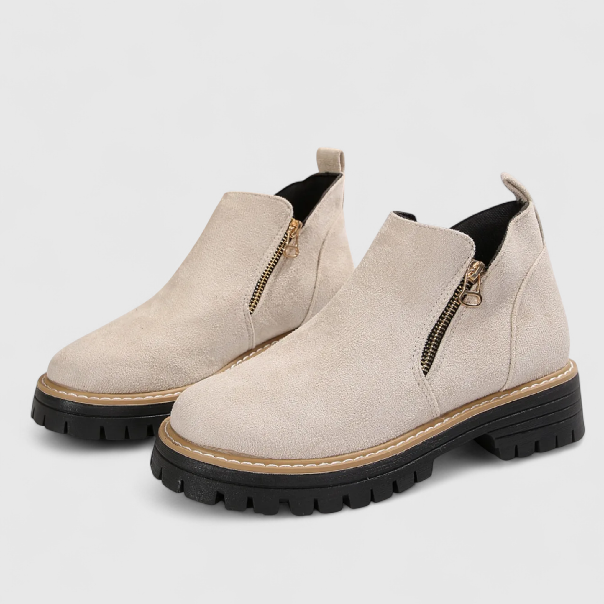 Adie | Stivaletti Donna con Punta Rotonda e Cerniera - Beige - calzature femminili chiusura cerniera comfort design ergonomico impermeabile moda donna punta rotonda soletta antiscivolo stile stile versatile stivaletti donna tacco quadrato - Concept Palermo