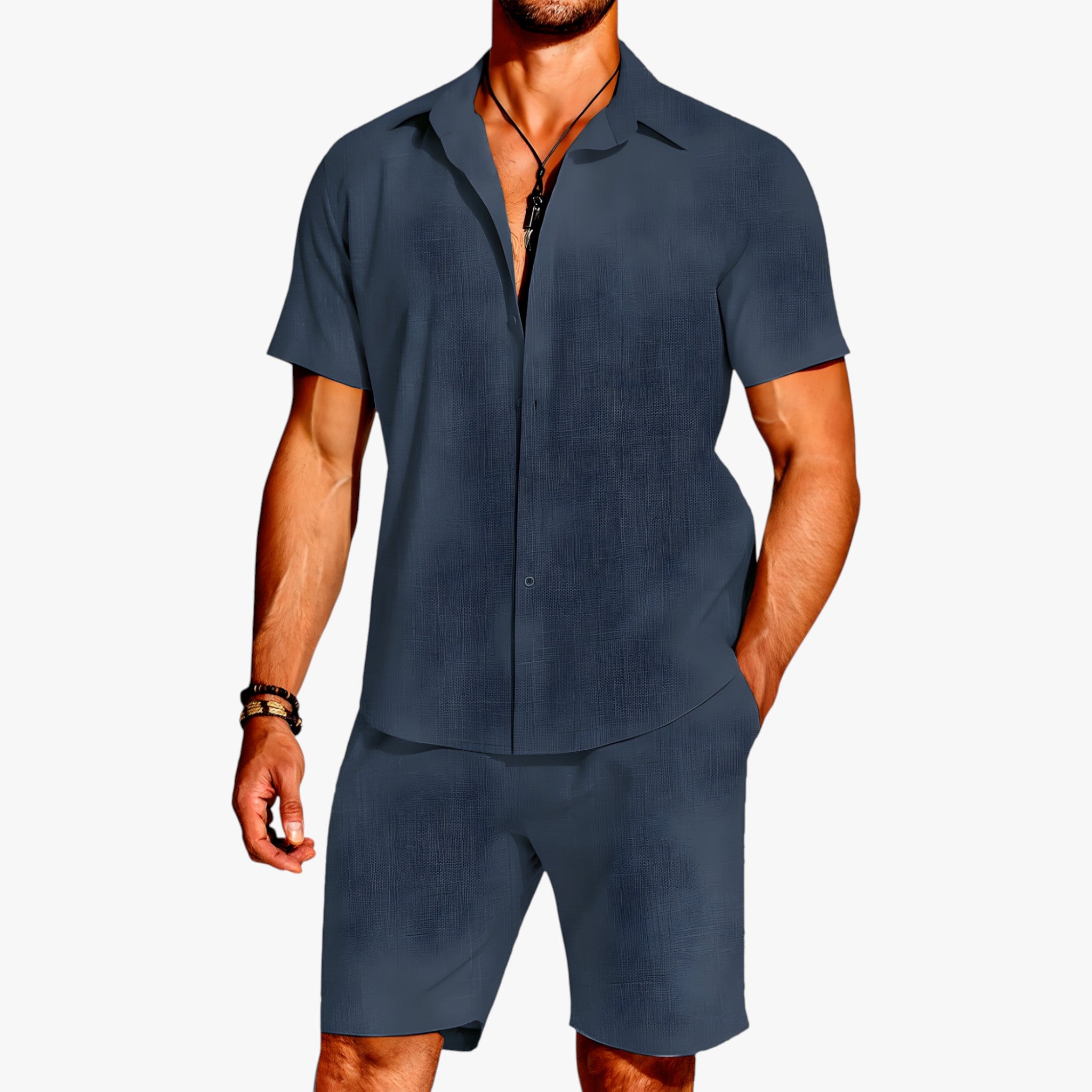 Simone | Breeze Set 2 Pezzi – Il Look Perfetto per Ogni Occasione - Blu navy - 2-delt sett Breeze sett Casuell antrekk Casuell klær Frisk hele dagen Fukttransporterende Komfortabelt antrekk Komfortabelt sett Krageskjorte Lettvekts sett Matchende shorts Mote sett Pustende stoff Sommerantrekk Stilig sett Uanstrengt stil Uanstrengt utseende Utendørs klær - Concept Palermo