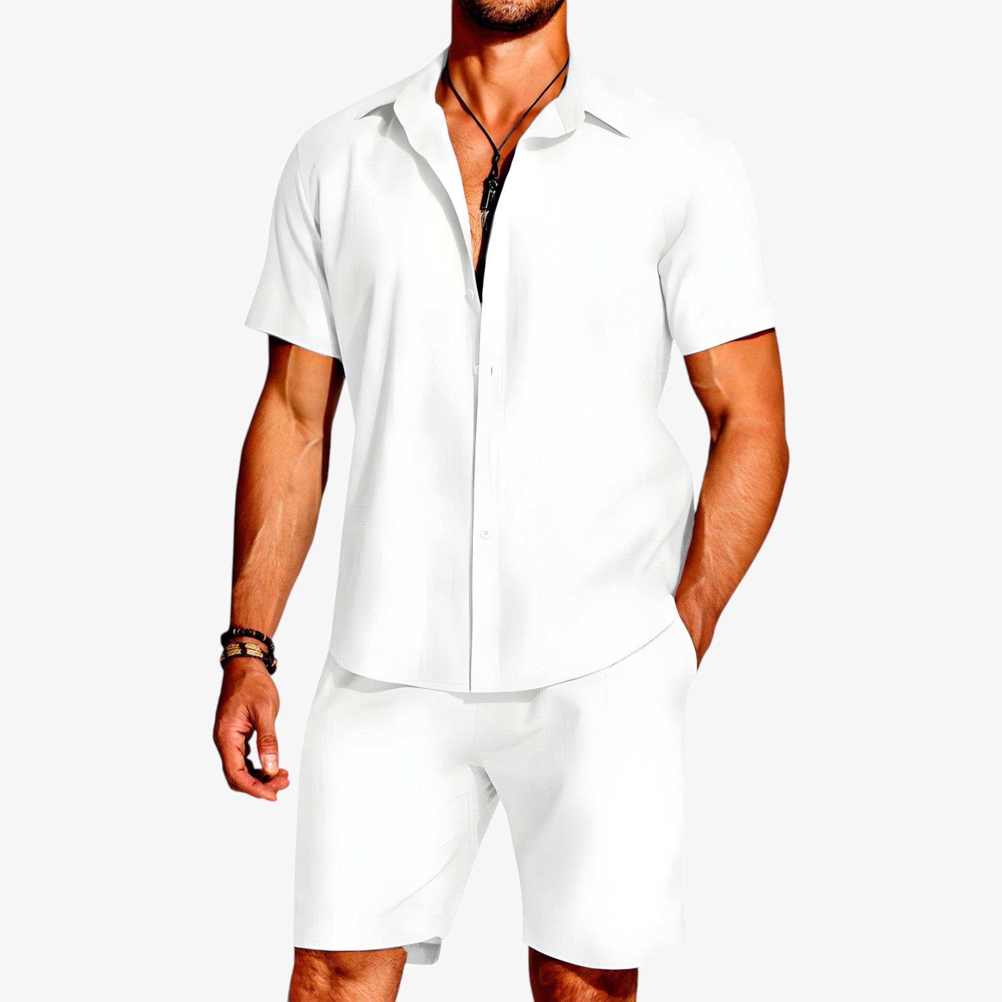 Simone | Breeze Set 2 Pezzi – Il Look Perfetto per Ogni Occasione - Bianco - 2-delt sett Breeze sett Casuell antrekk Casuell klær Frisk hele dagen Fukttransporterende Komfortabelt antrekk Komfortabelt sett Krageskjorte Lettvekts sett Matchende shorts Mote sett Pustende stoff Sommerantrekk Stilig sett Uanstrengt stil Uanstrengt utseende Utendørs klær - Concept Palermo