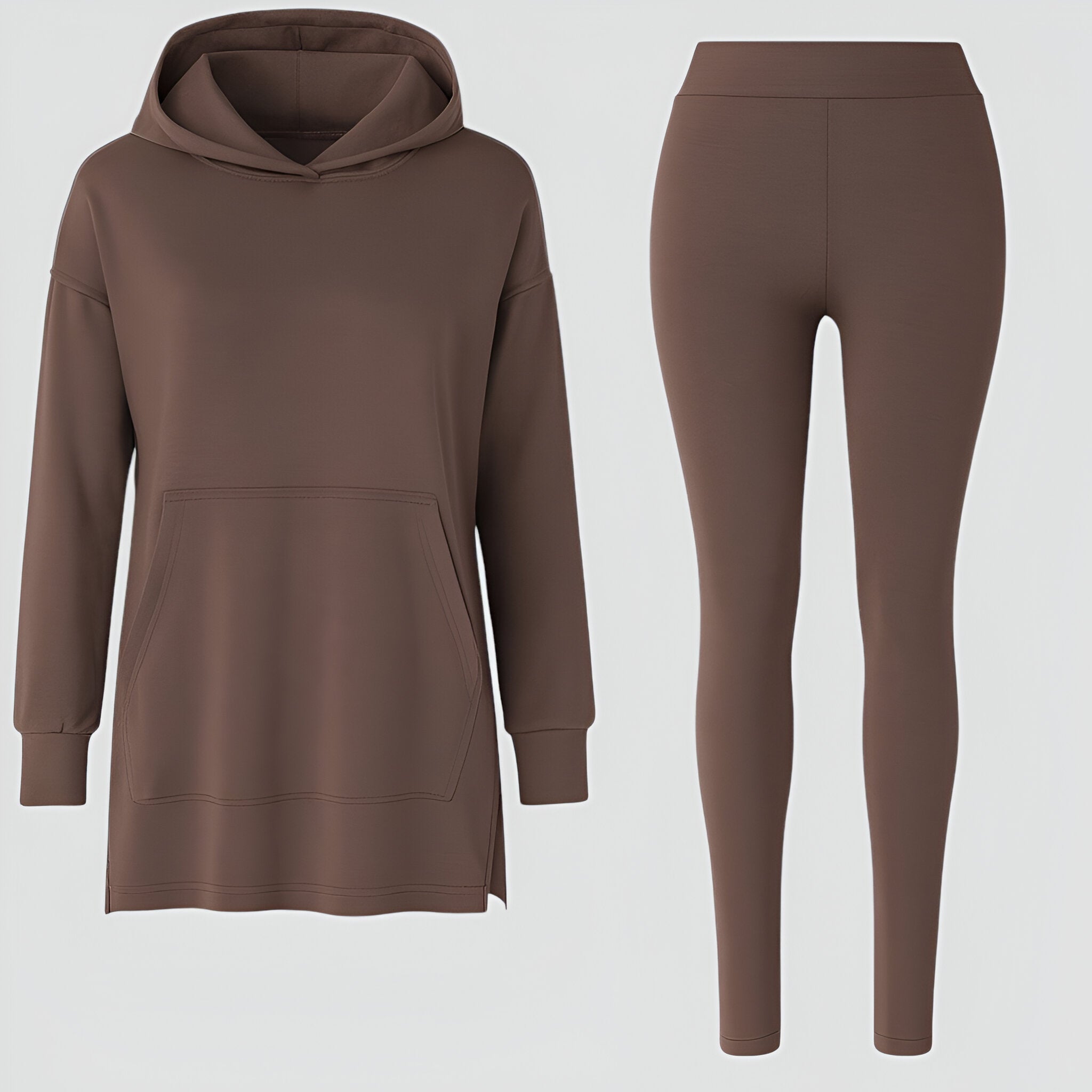 Evelyn | Set felpa e leggings - Comfort e Stile Senza Sforzo - Caffè - Moda Senza Sforzo Outfit Casual Chic Outfit Relaxato Set Comfort Quotidiano Set Felpa con Leggings a Mezza Lunghezza Set Felpa Elegante - Concept Palermo