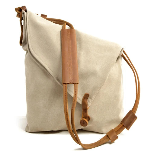 Rostro - Elegante borsa a tracolla in tela con cinghie in pelle - Beige - bag Shoulder Bags women Women's shoulder bag - Concept Palermo
