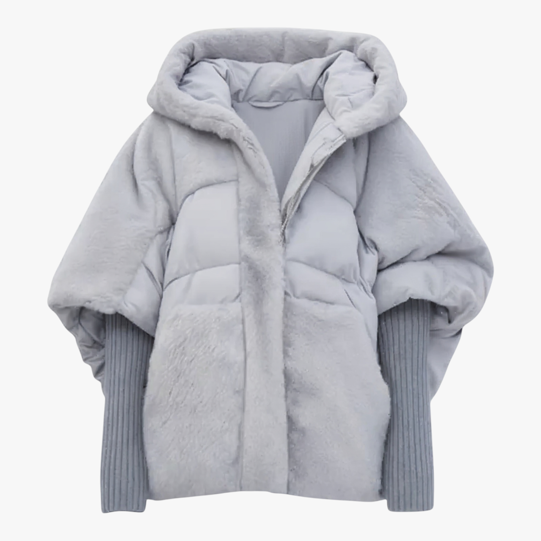 Lucia | Cappotto Lungo Donna Oversize con Cappuccio - Grigio - abbigliamento donna cappotto caldo cappotto con cappuccio cappotto invernale cappotto oversize cappotto patchwork cappotto trendy giacca autunno inverno giacca oversize moda femminile - Concept Palermo
