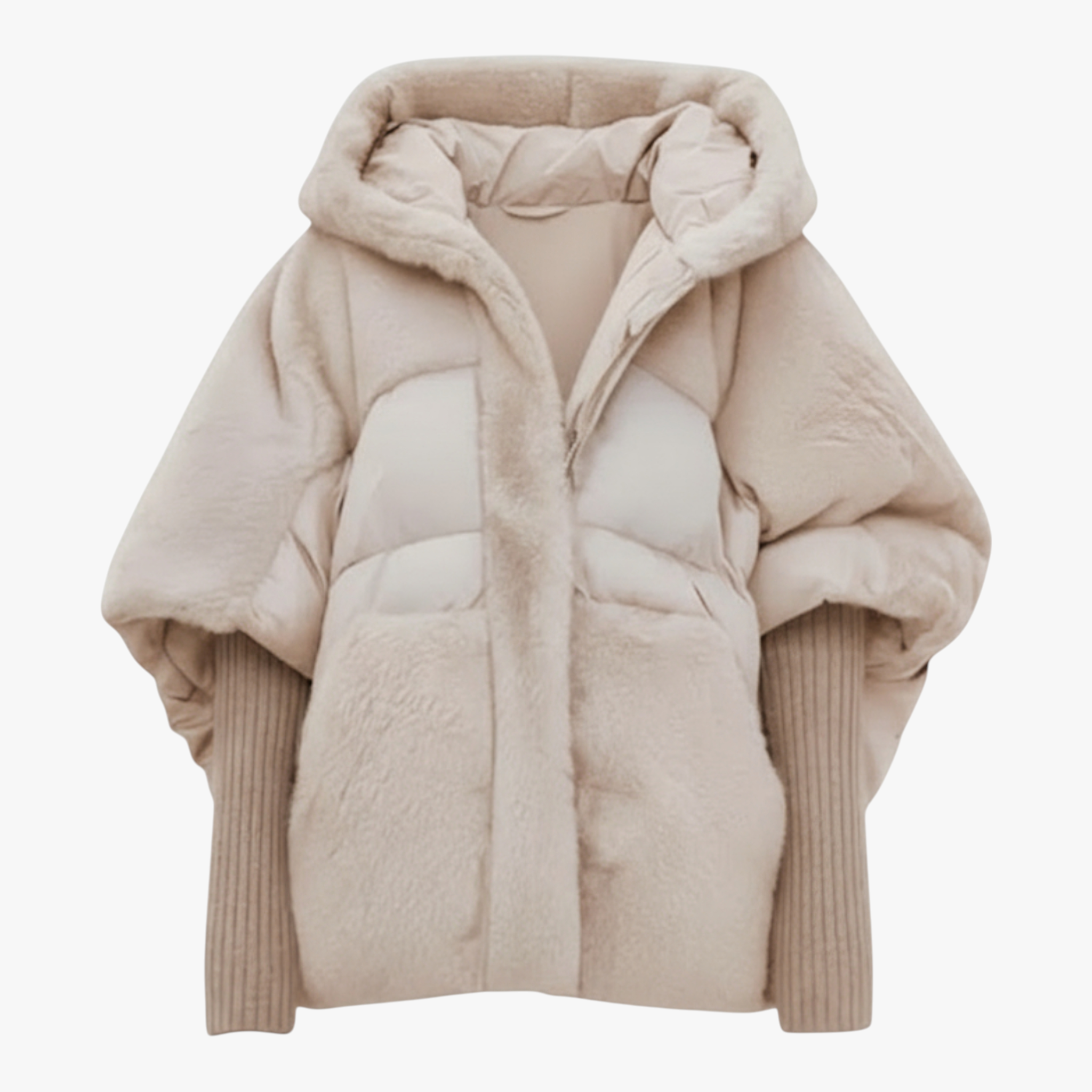 Lucia | Cappotto Lungo Donna Oversize con Cappuccio - Albicocca - abbigliamento donna cappotto caldo cappotto con cappuccio cappotto invernale cappotto oversize cappotto patchwork cappotto trendy giacca autunno inverno giacca oversize moda femminile - Concept Palermo