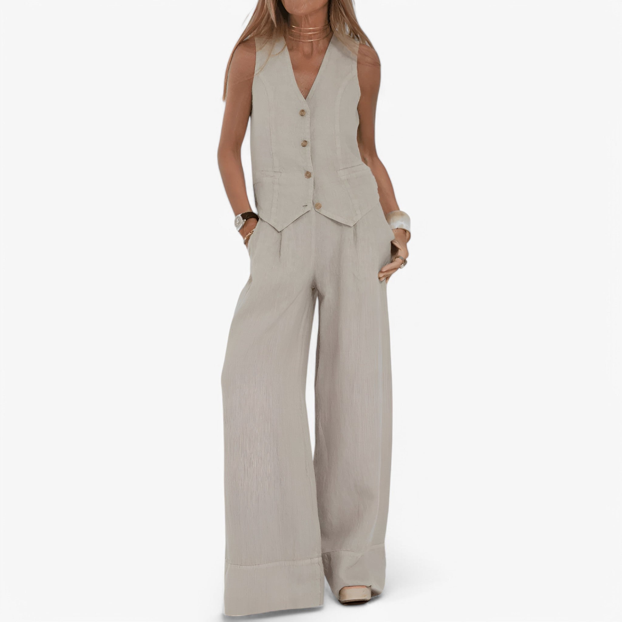 Lina | Gilet senza maniche (con pantaloni coordinati gratuiti) - Beige - - Concept Palermo