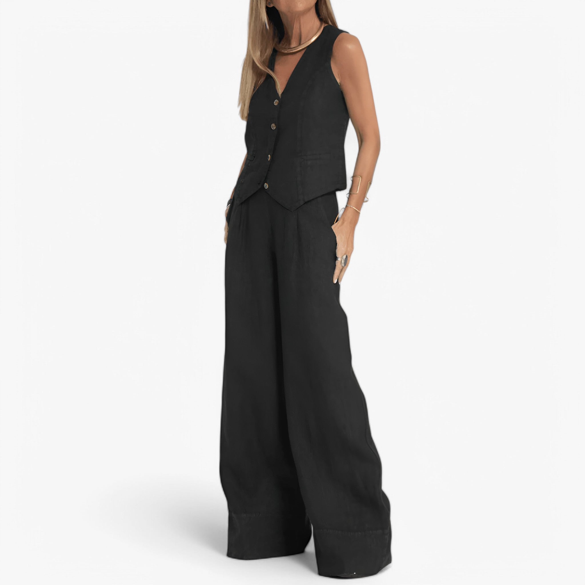 Lina | Gilet senza maniche (con pantaloni coordinati gratuiti) - Nero - - Concept Palermo