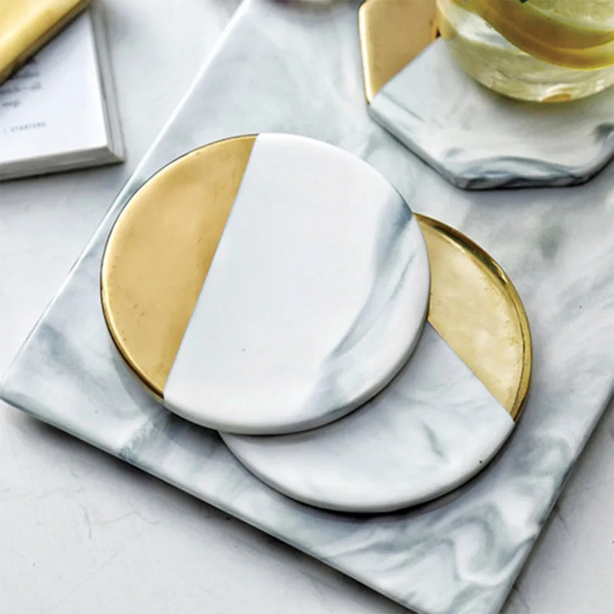 Set di Sottobicchieri in Marmo Avorio Lussuoso | Protezione Elegante e Durevole per le Tue Superfici - - Ceramics Kitchen Tableware - Concept Palermo