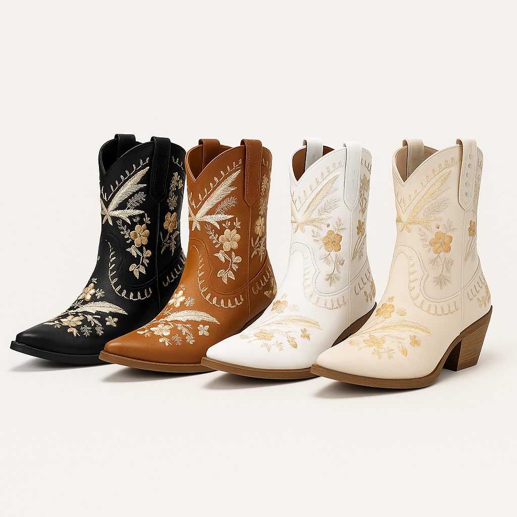 Daisy | Stivali western ricamati con tacco grosso, stile cowgirl - - BOOTS Boots & Shoes - Concept Palermo