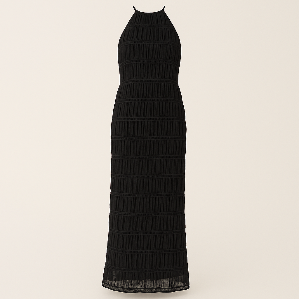 Isla | Abito lungo senza schienale con dettagli patchwork per le vacanze estive - Nera - casual dresses DRESS Dresses Maxi Dresses - Concept Palermo